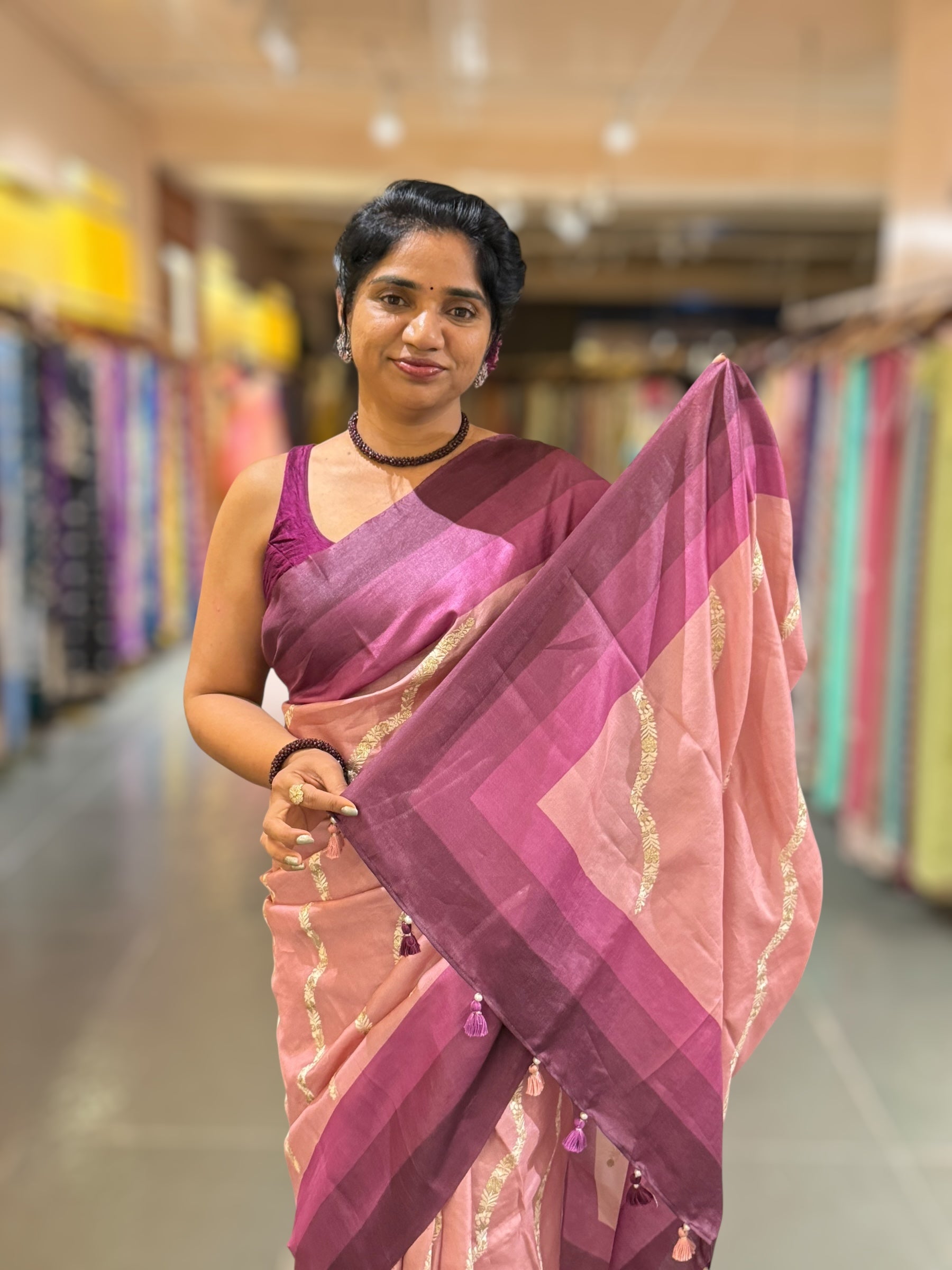 Onion Pink Embroidered Tussar Saree