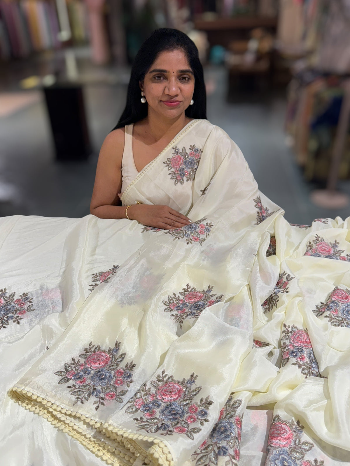 Pastel yellow chinnon with embroidery