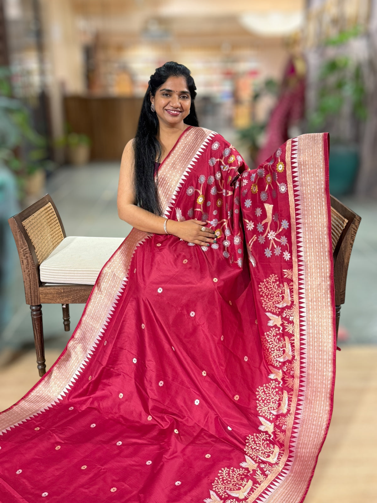 Ruby Red Designer Banarasi Silk Saree