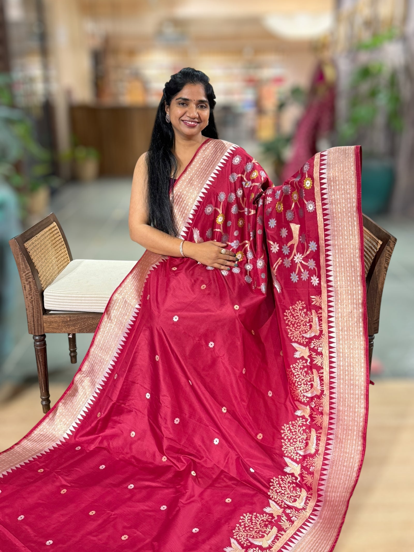 Ruby Red Designer Banarasi Silk Saree