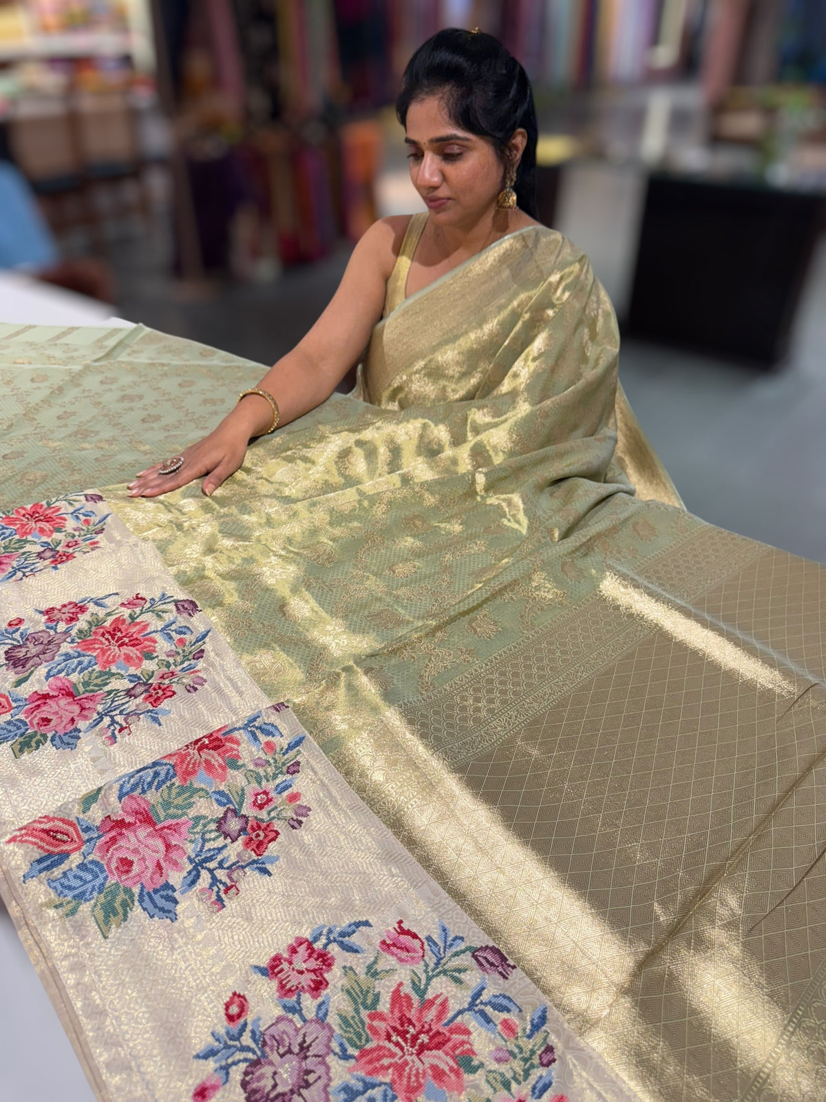 Mint Green Banarasi brocade with embroidery