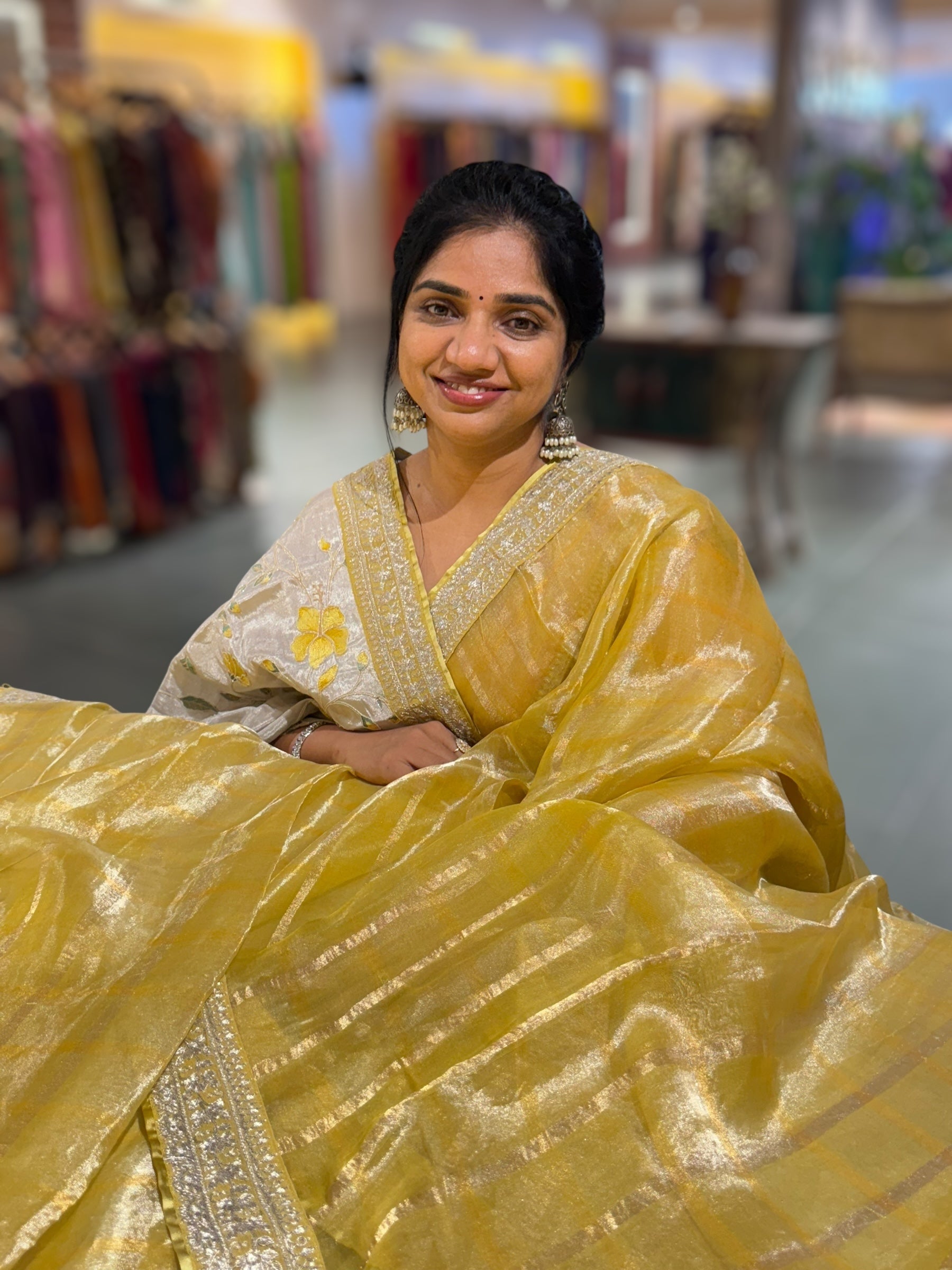 Lemon Yellow Banarasi Tissue checks Saree with Sabyasachi Borders