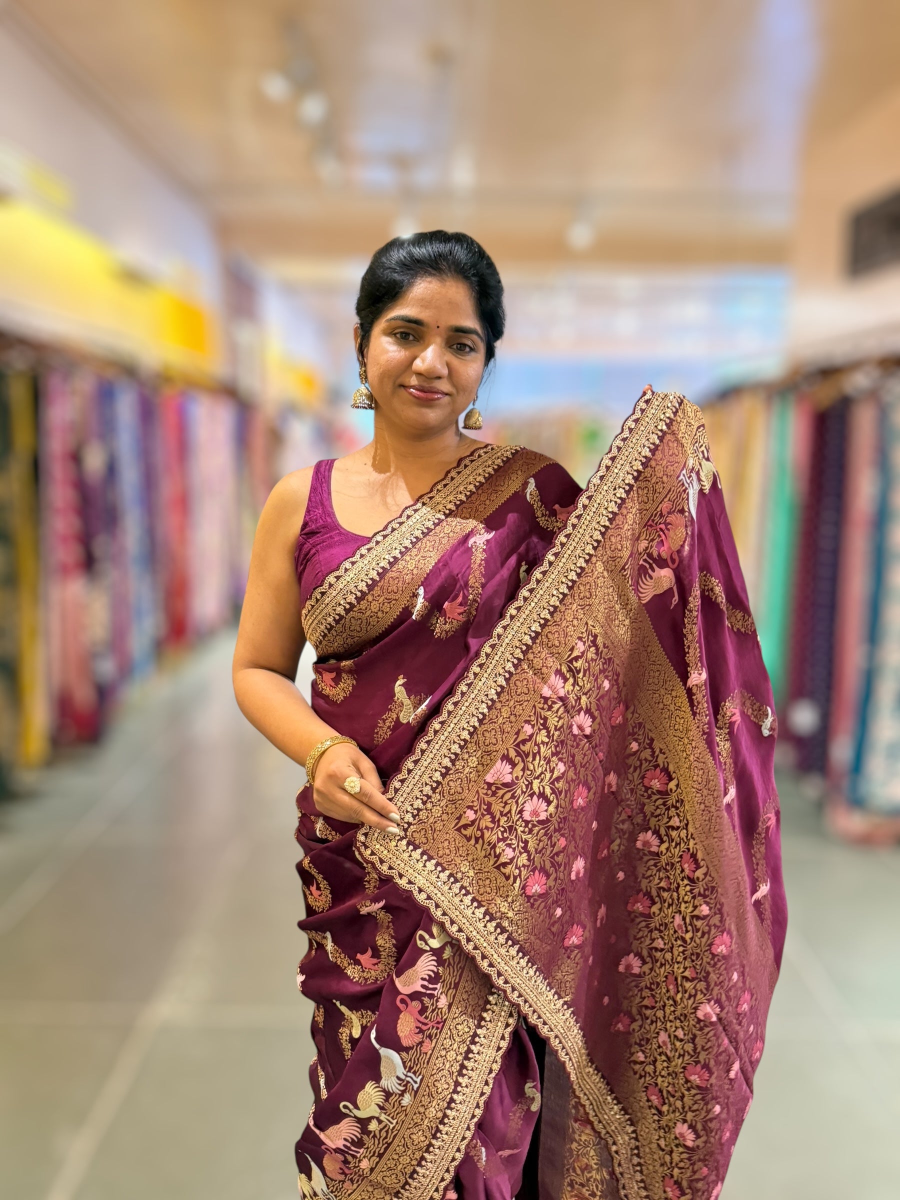 Wine Mashru Silk Saree with allover weaving and Sahbysachi borders and Blouse