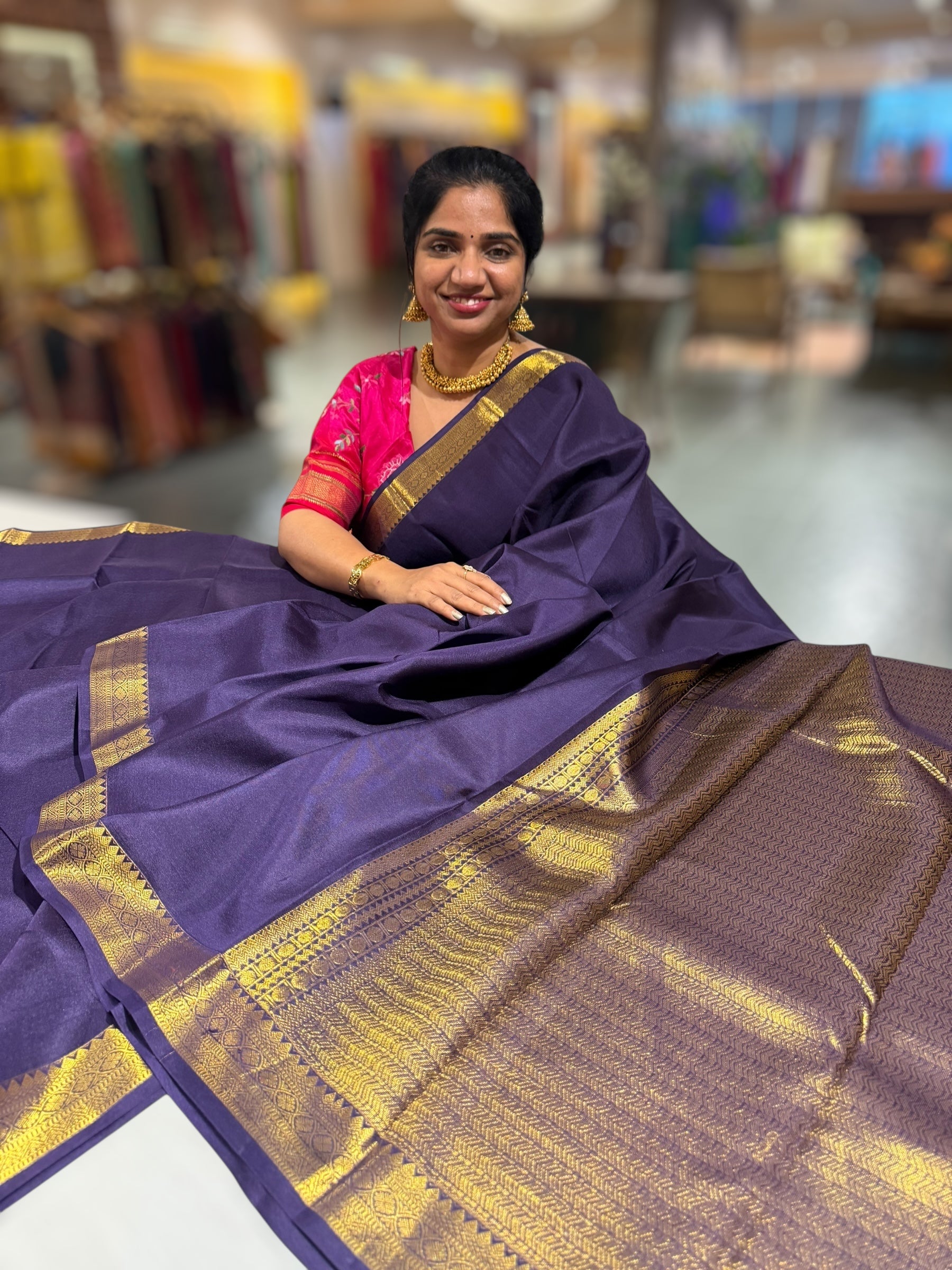 Violet Kanchi Vintage Saree with Petite Point Embroidered Blouse