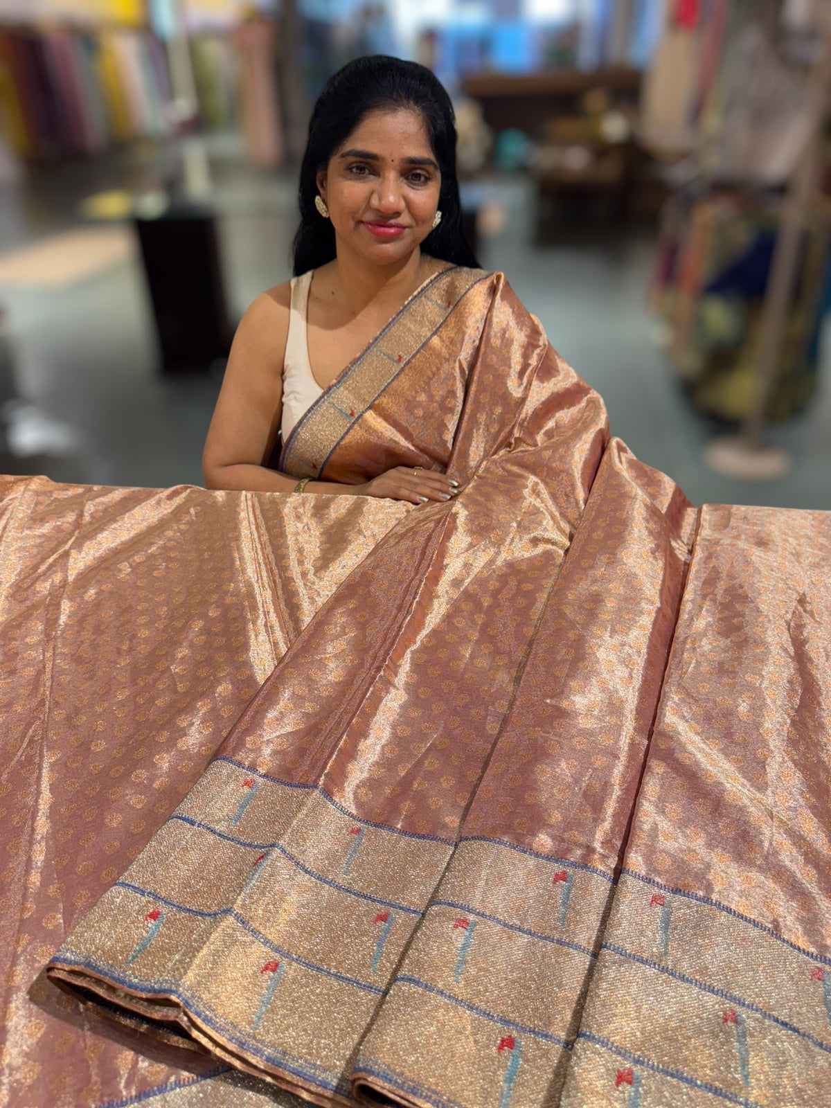 Copper Tissue Saree with embroidery