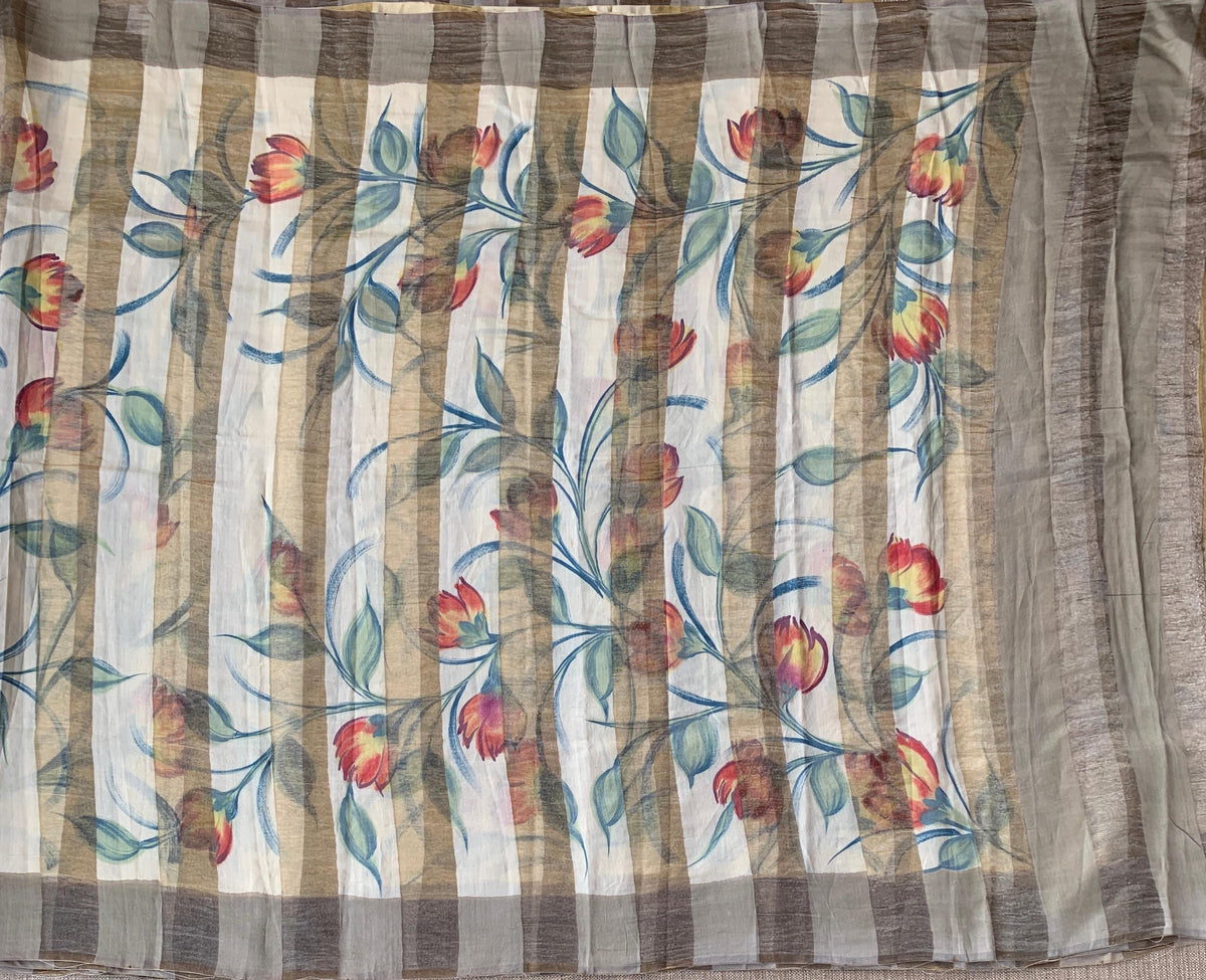 Mul silk handpainted Saree with tissue stripes and