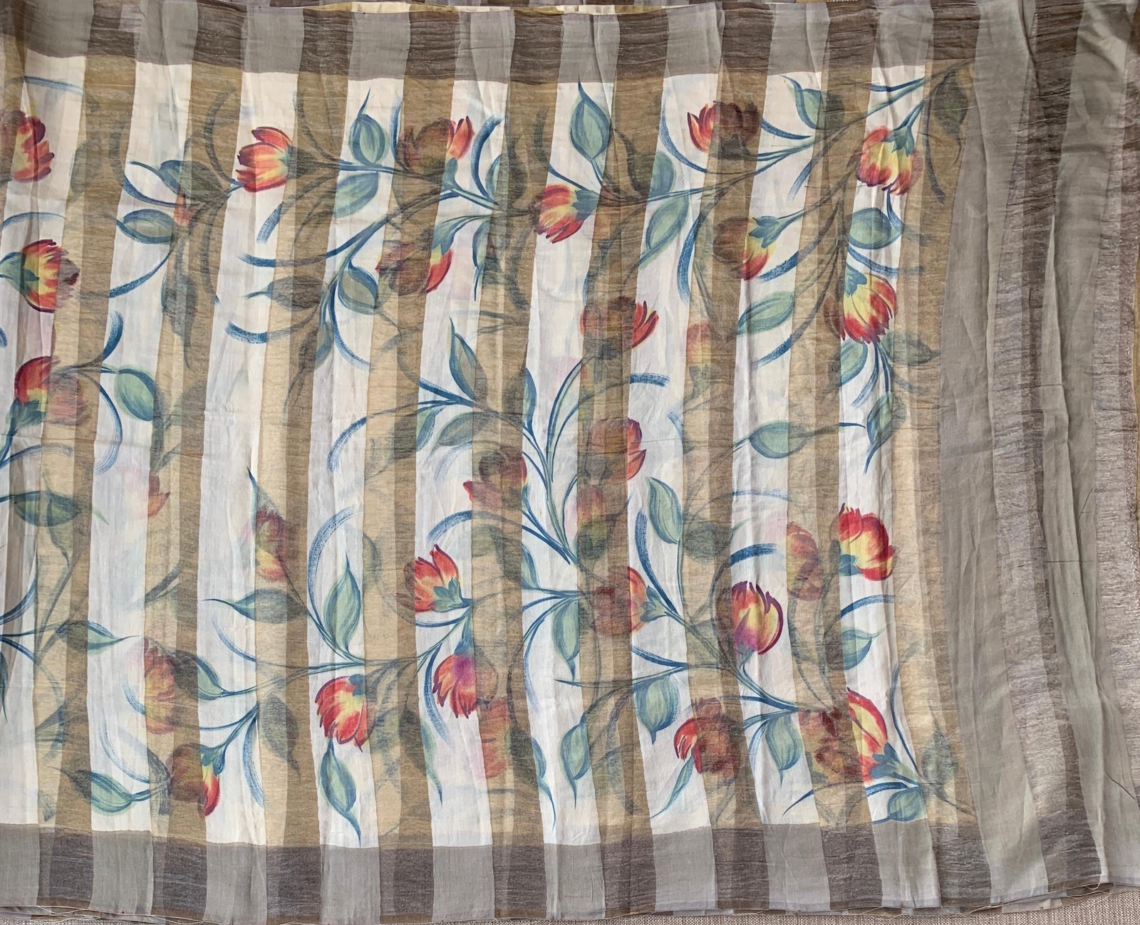 Mul silk handpainted Saree with tissue stripes and