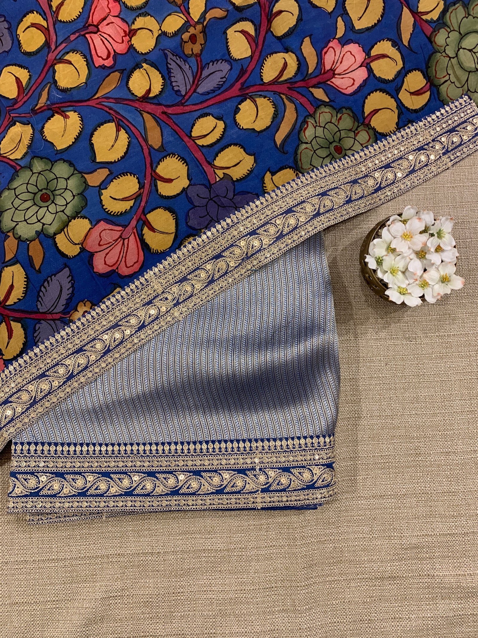Cobalt Blue Banarasi tonchoi with pen kalamkari Blouses