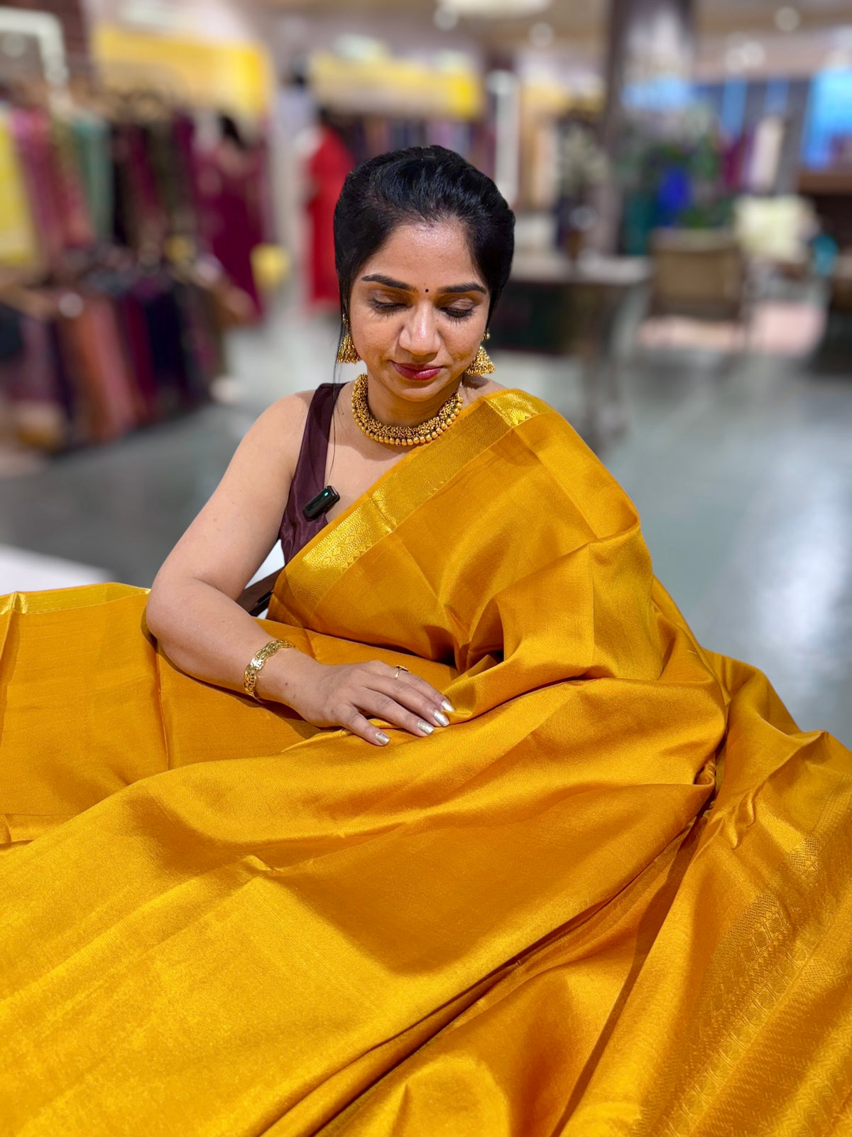 Mustard Kanchi Vintage Saree with Petite Point Embroidered Blouse