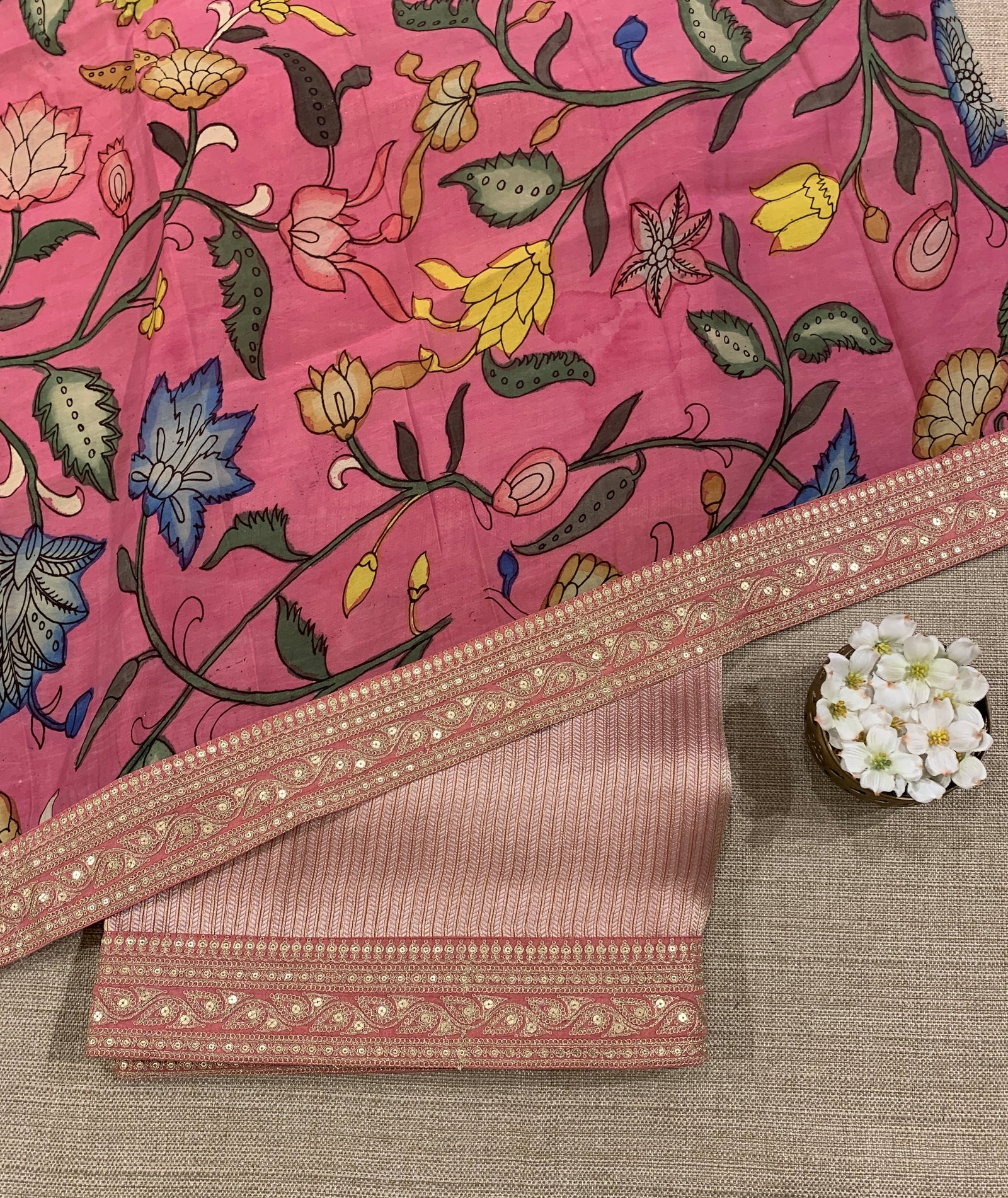 Dusty Pink Banarasi tonchoi with pen kalamkari Blouses