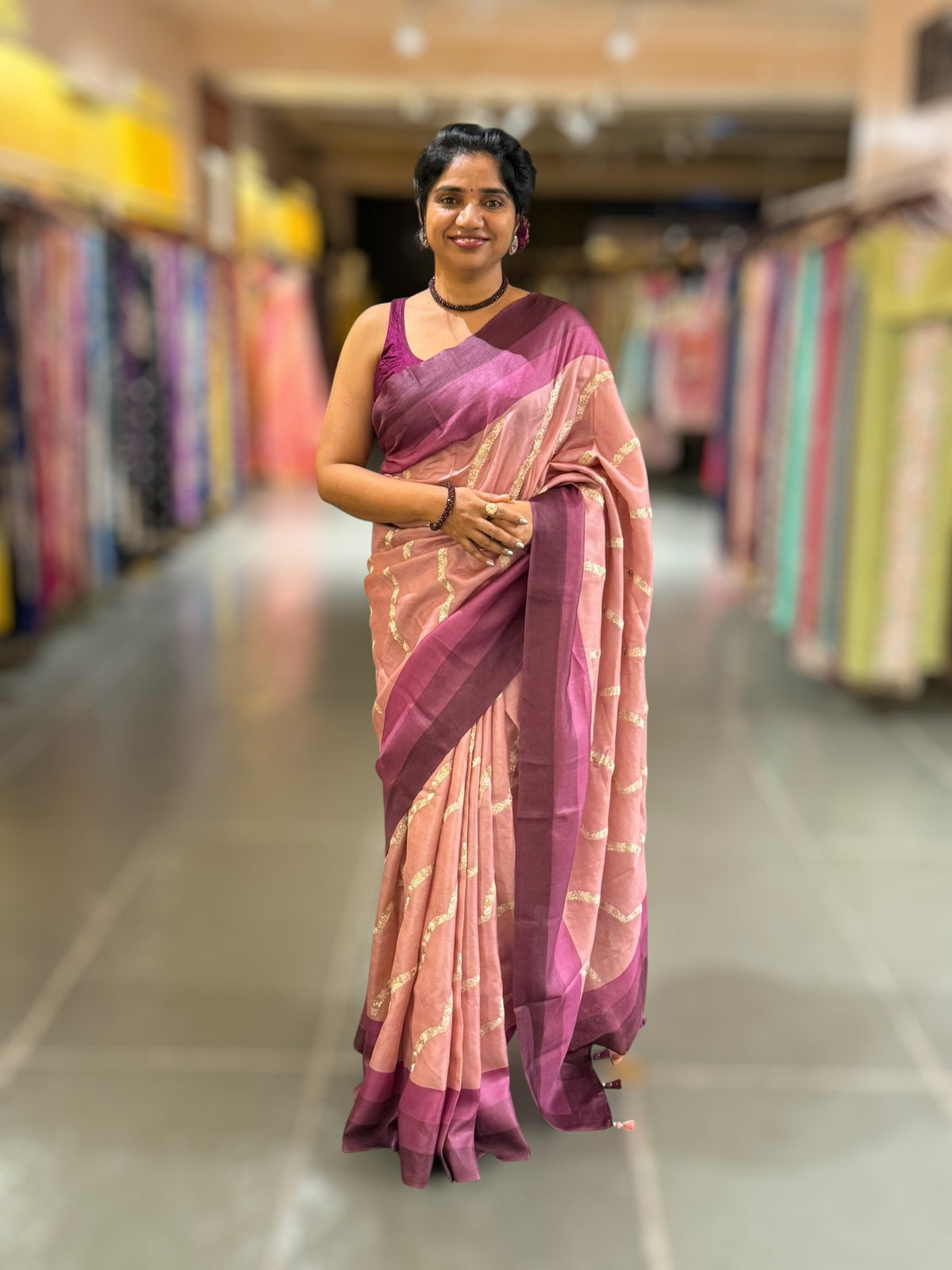 Onion Pink Embroidered Tussar Saree