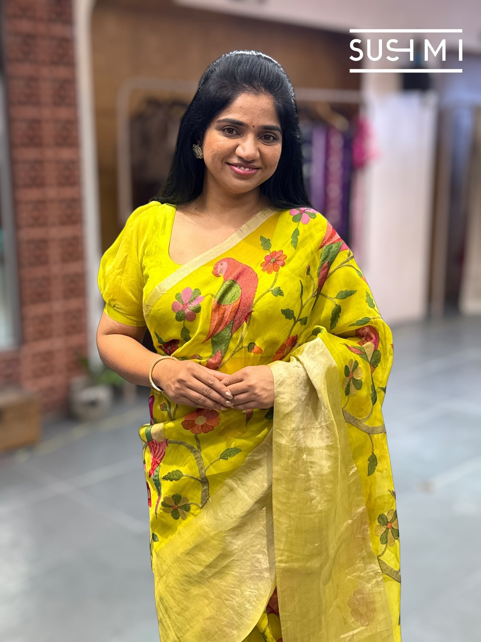 Lime Green Organza Saree with embroidery