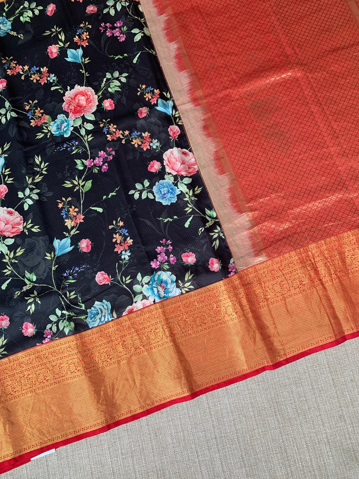 Black Designer printed kanchi silk saree