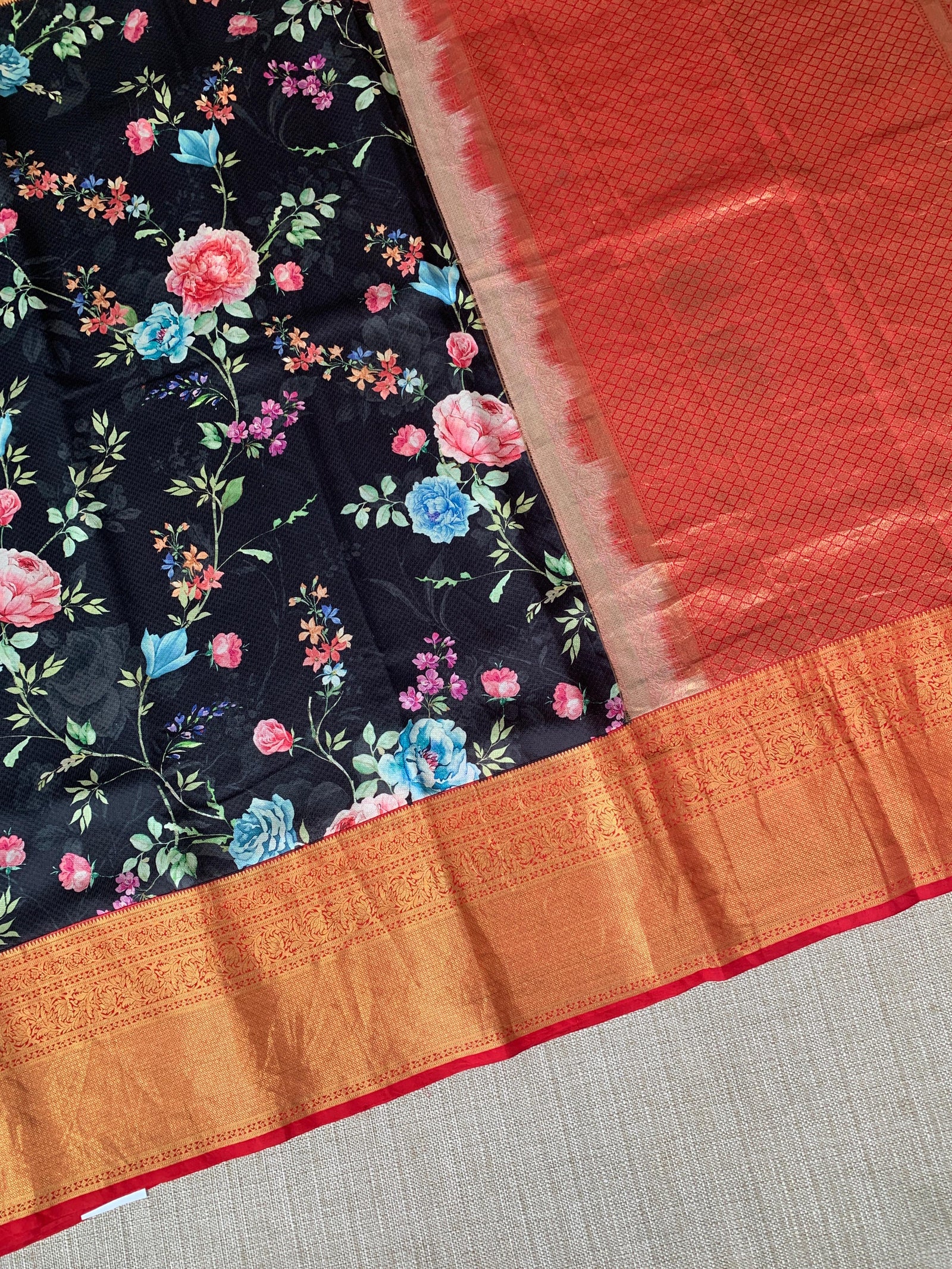 Black Designer printed kanchi silk saree