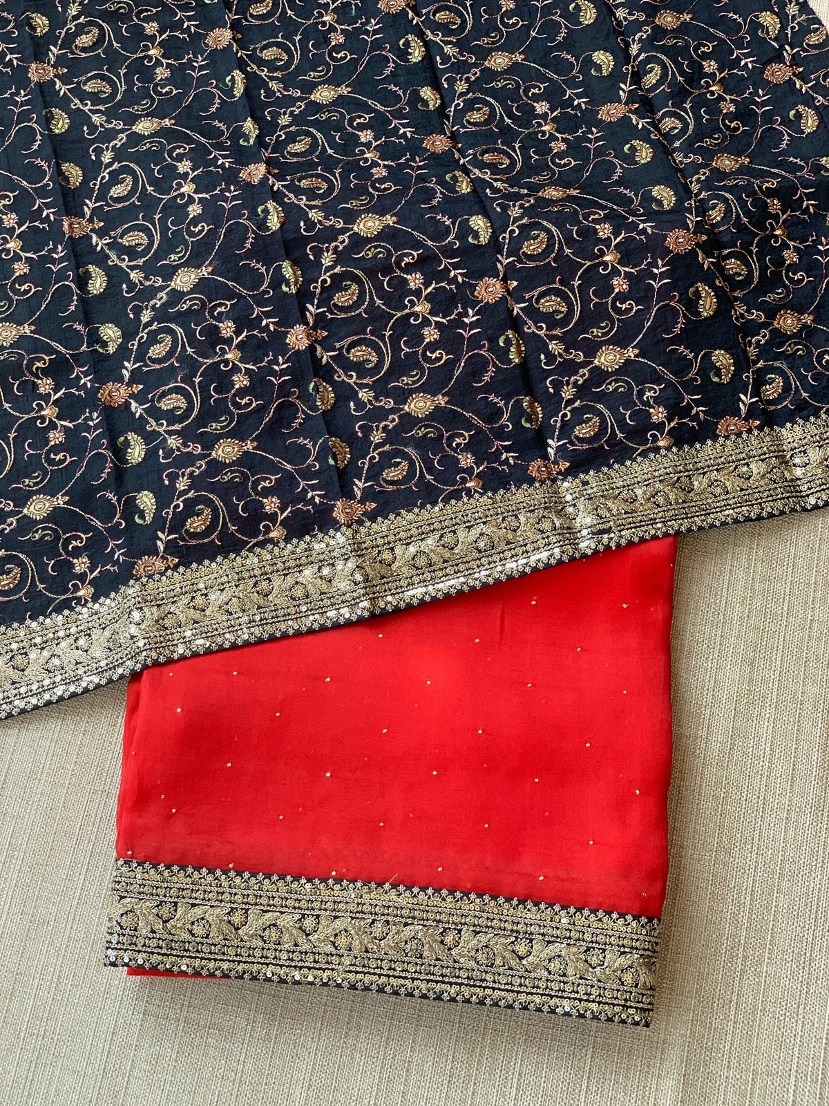 Red Organza with sabyasachi borders