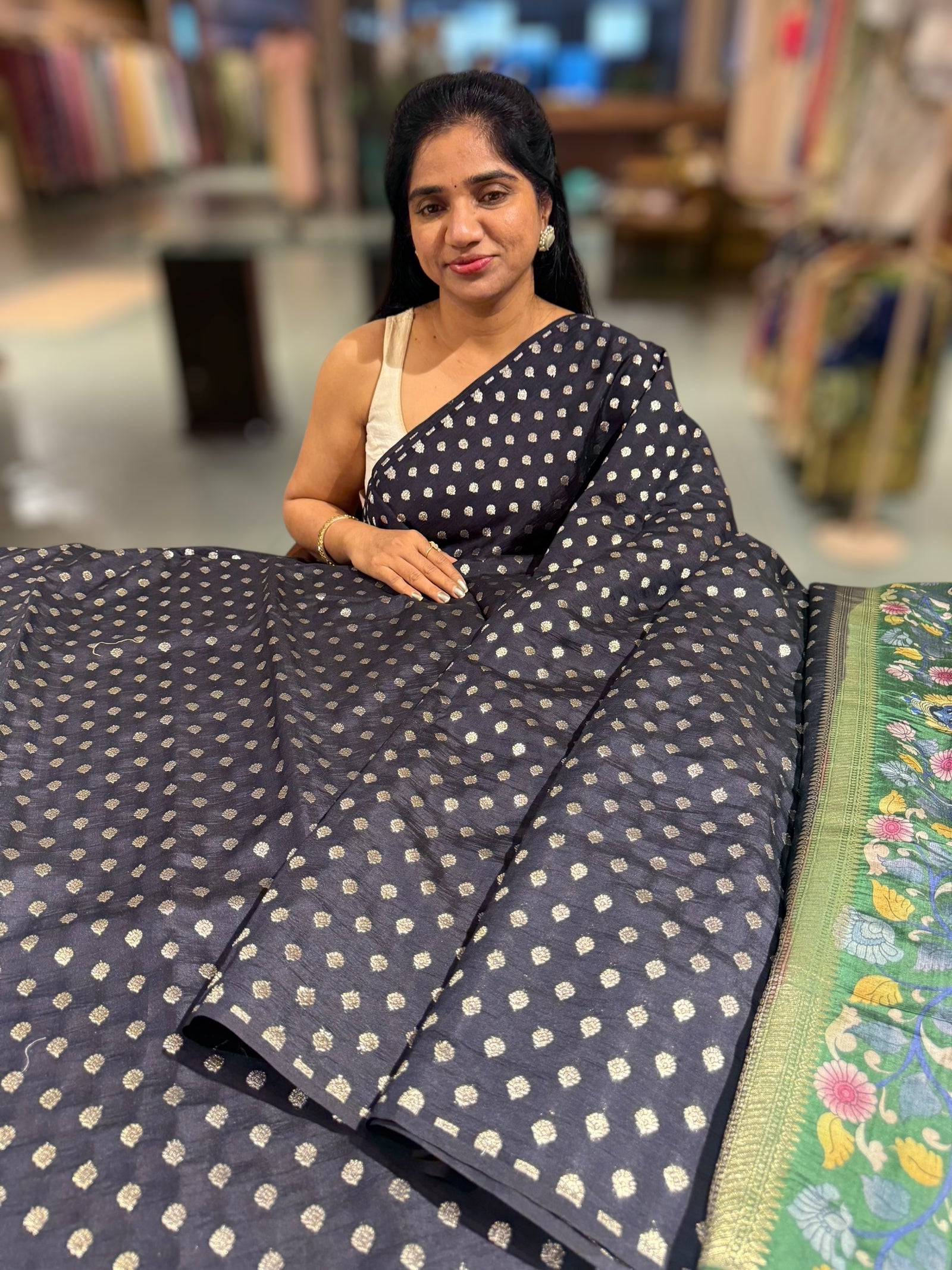 Black chiniya silk Saree