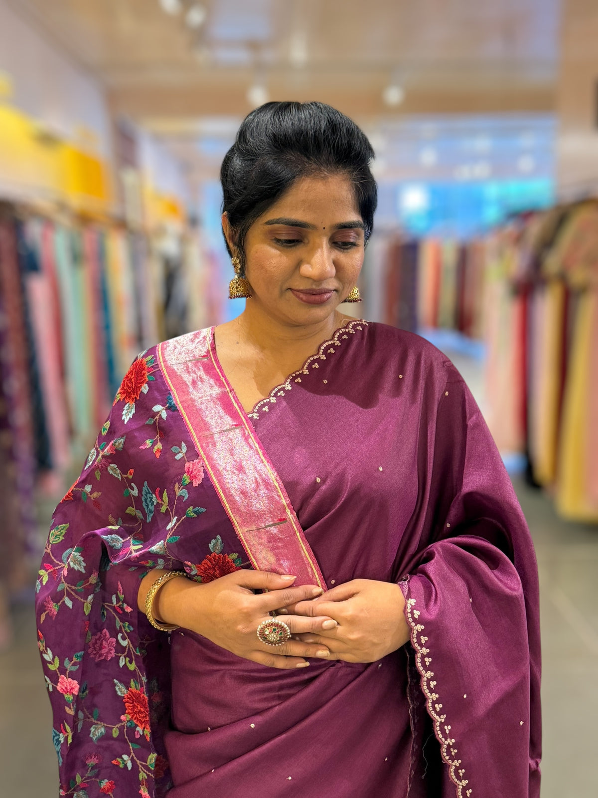 Wine tussar with fusion blouse