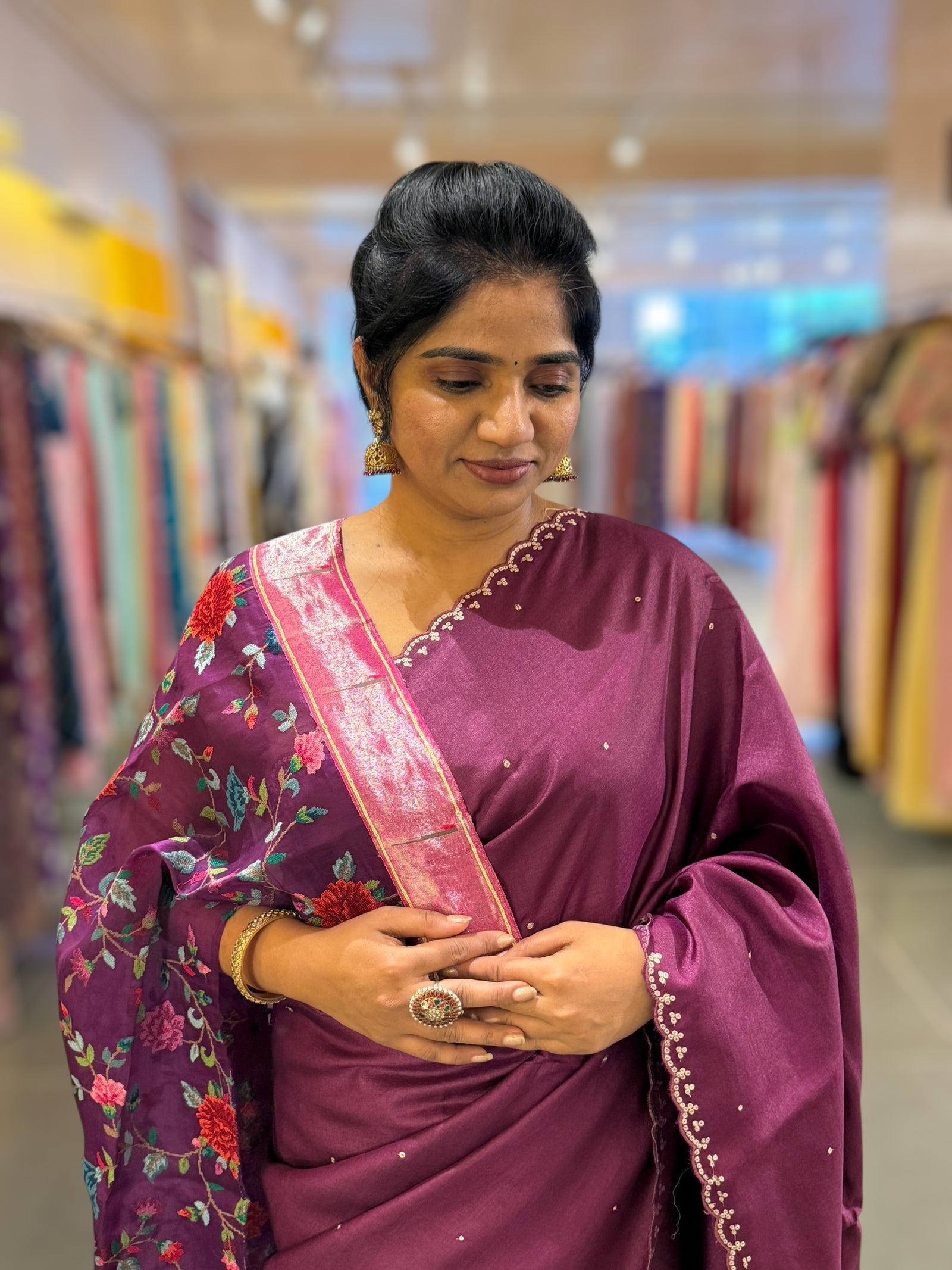 Wine tussar with fusion blouse