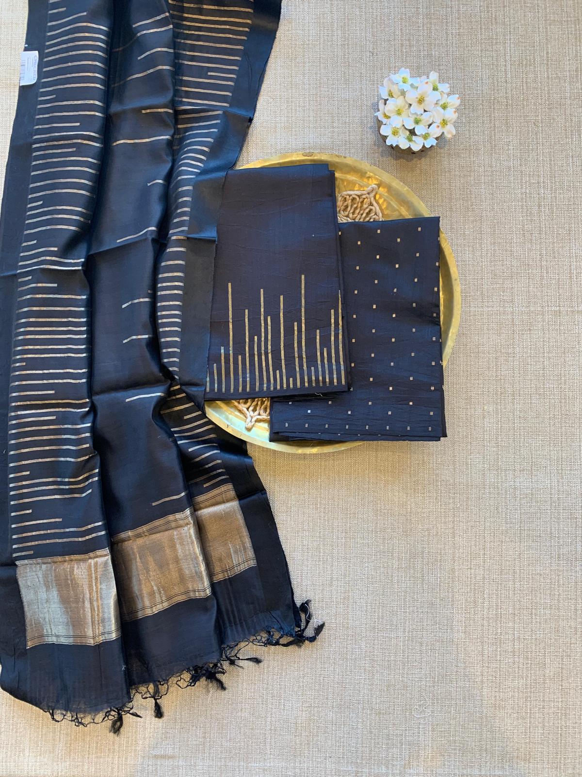 Mid night Blue Banarasi Handloom Chiniya Silk 3-pc Suit Set