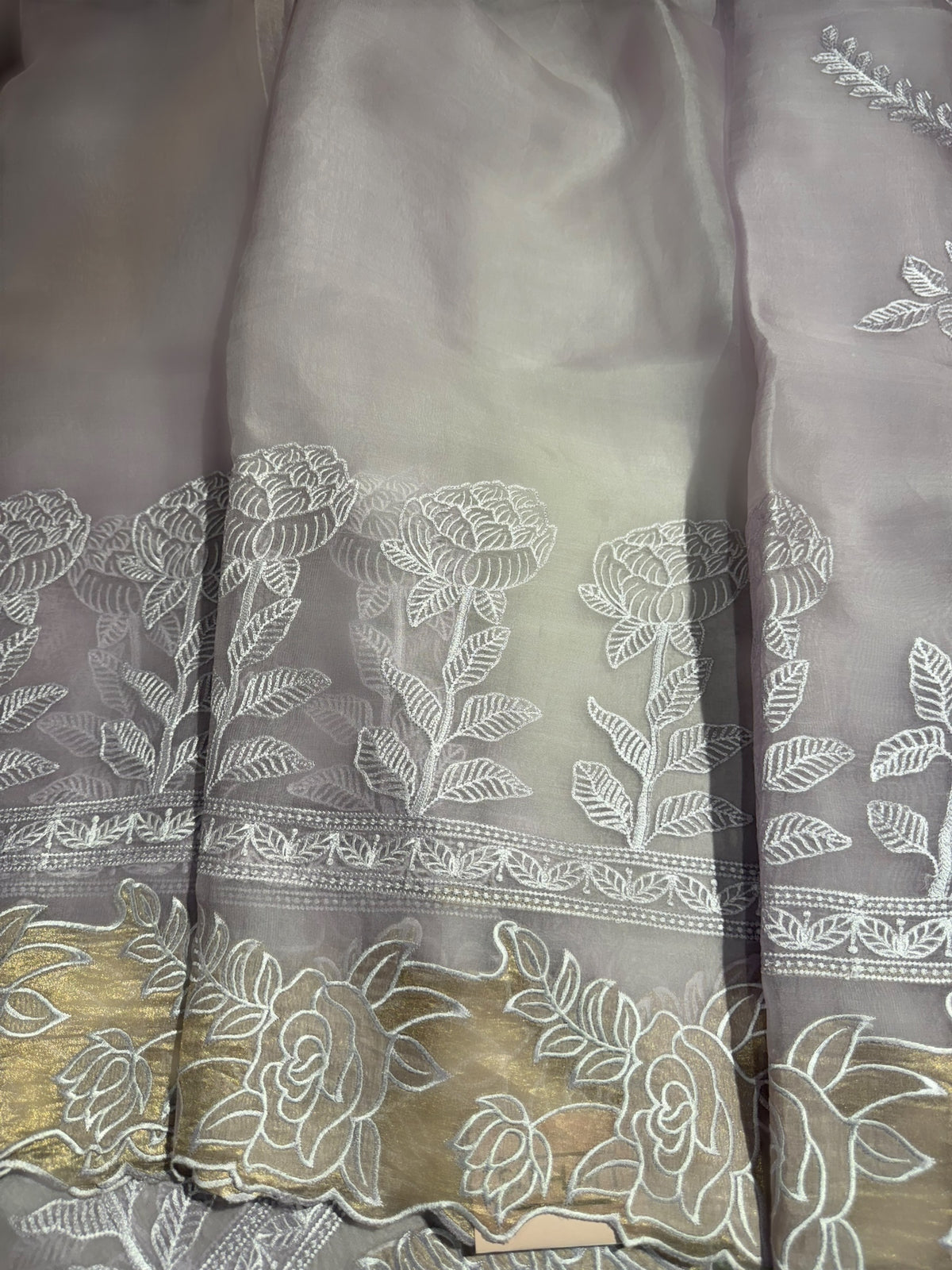 Lilac Organza saree with heavy embroiderey