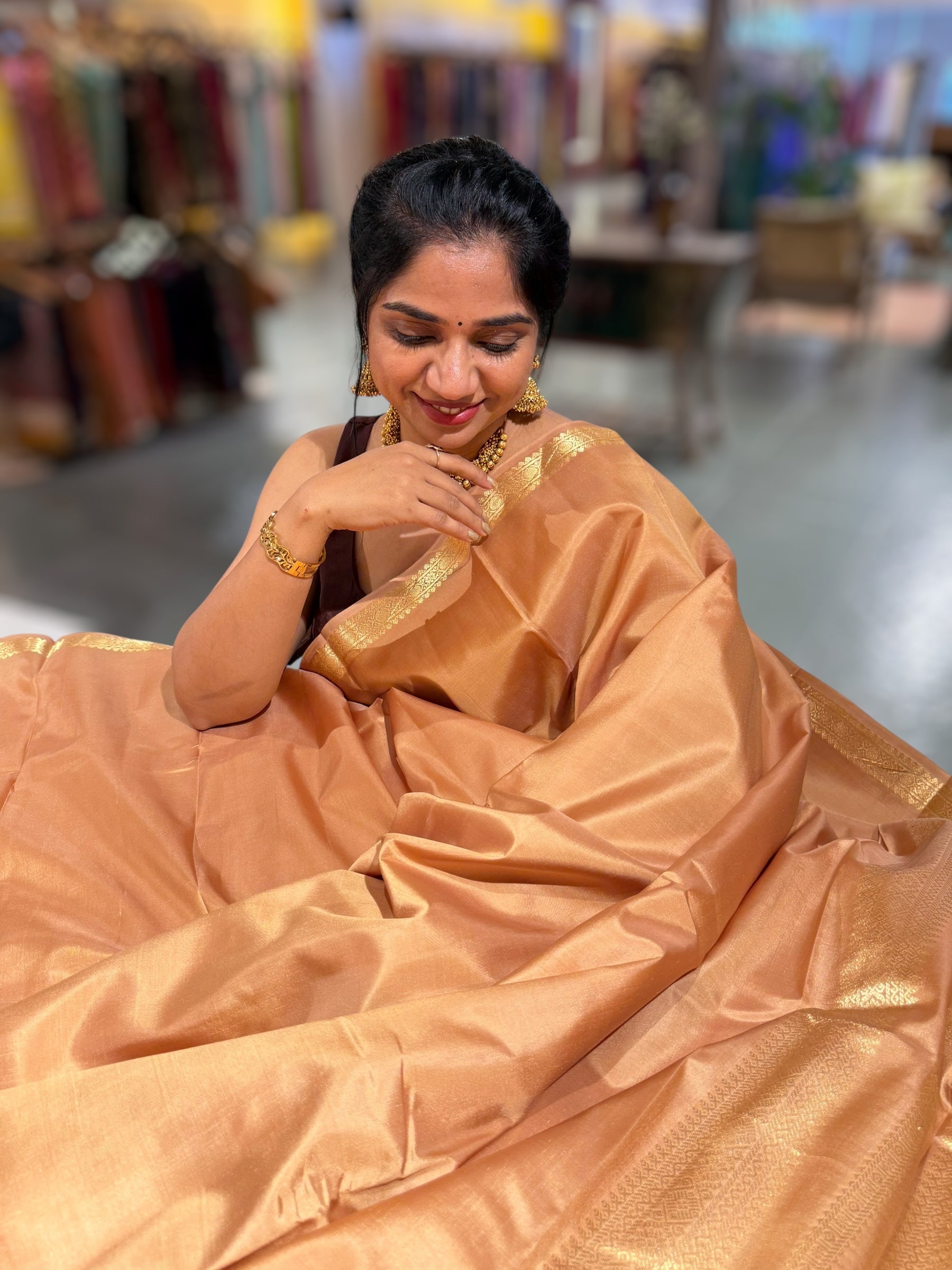 Beige Kanchi Vintage Saree with Petite Point Embroidered Blouse