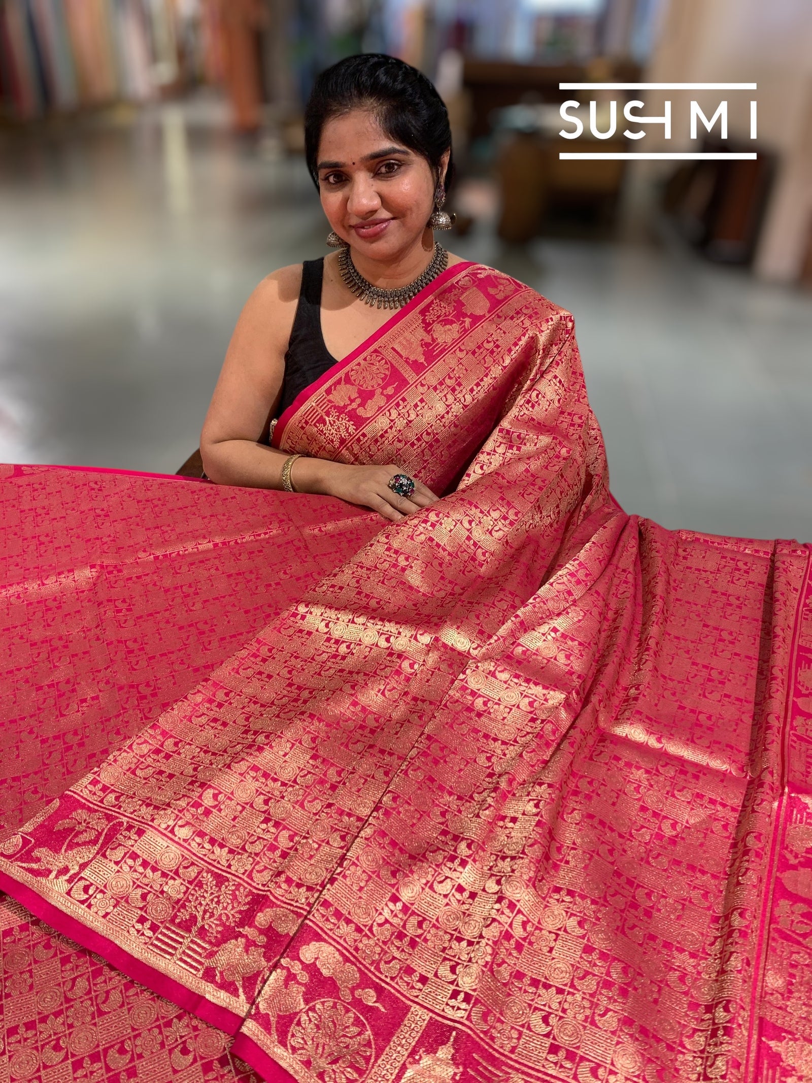 Ruby Pink Banarasi Brocade Katan silk Saree : D62125
