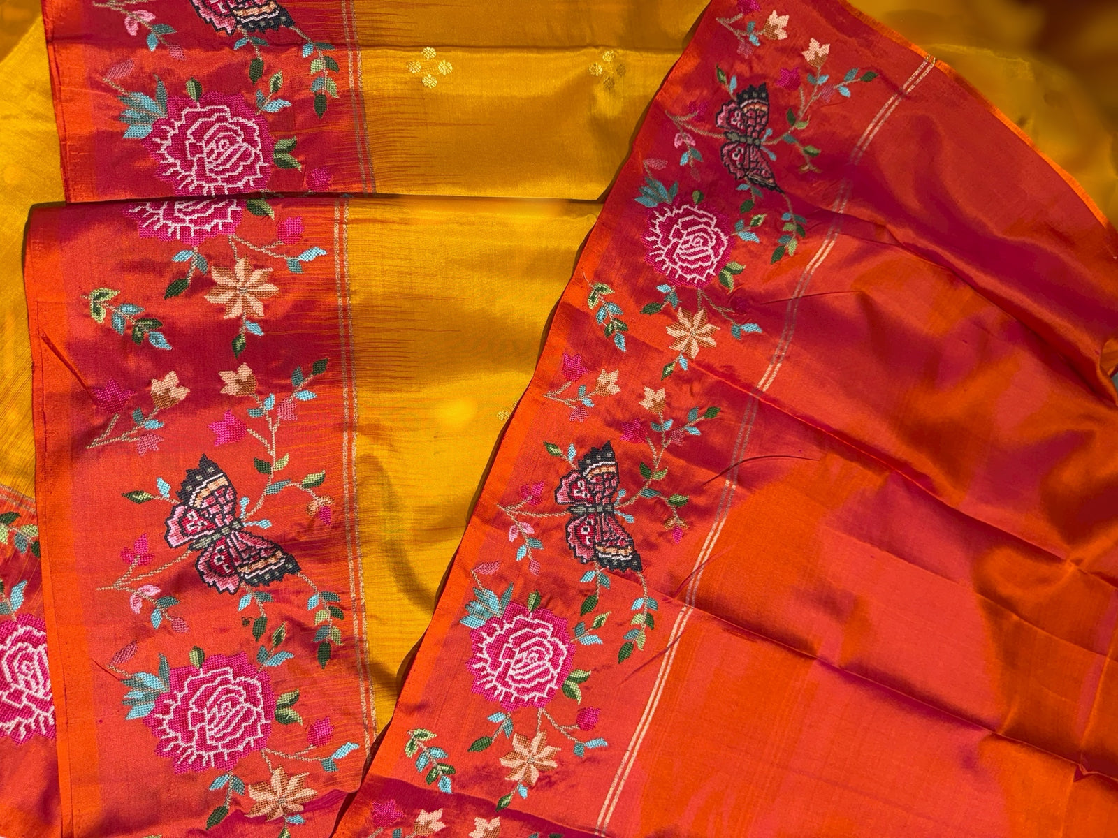 Kanchi Soft Silk Saree with petite point embroidered border