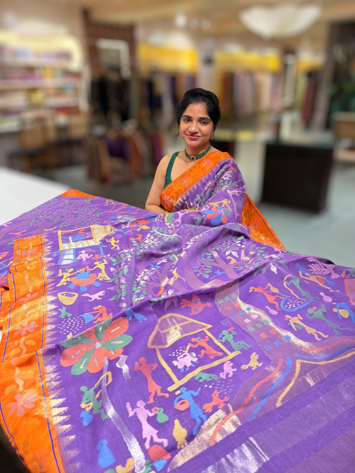 Light Purple Ponduru Khadi Jamdani Allover Weaving Saree with Tissue Pythani Borders