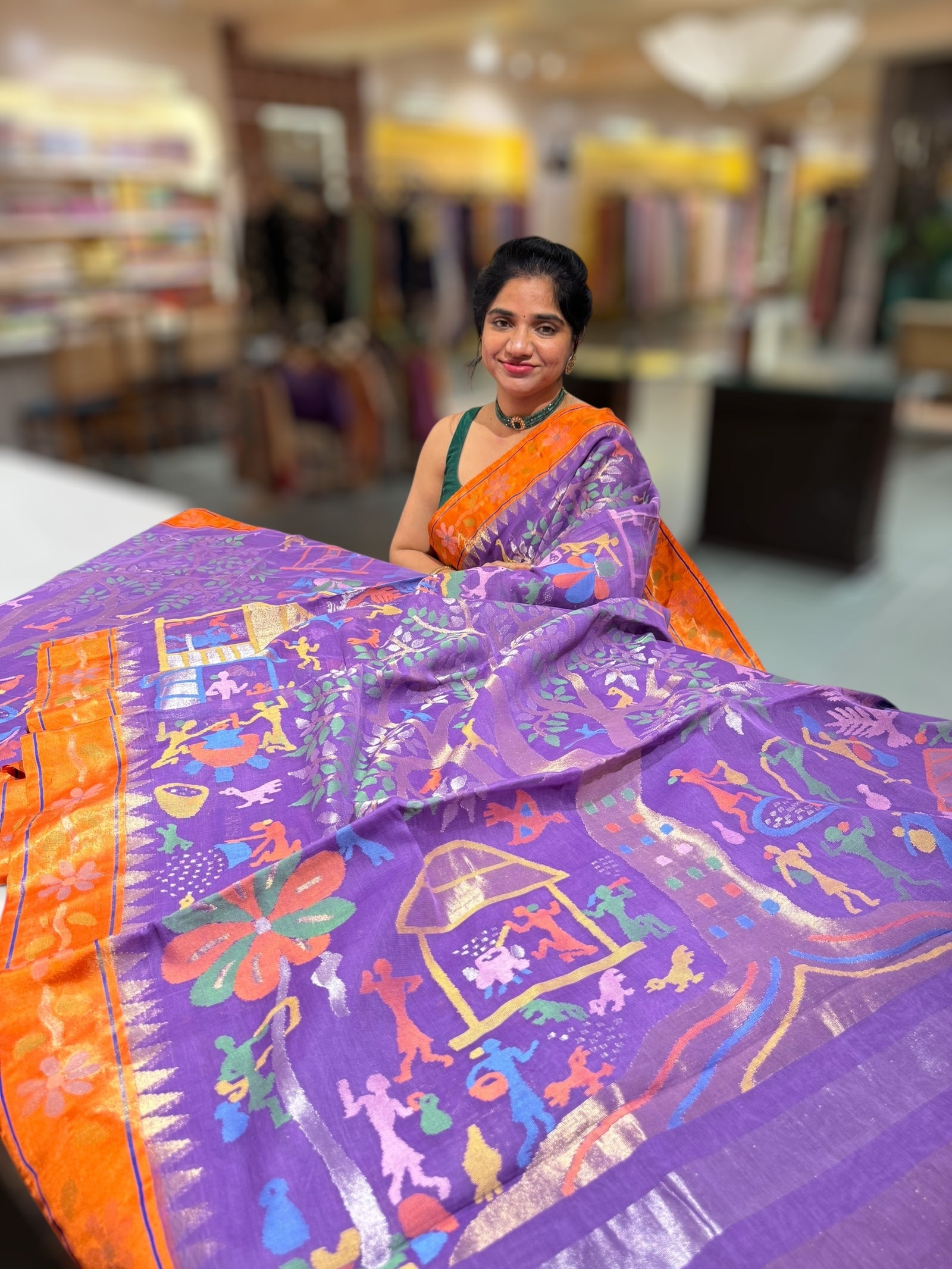 Light Purple Ponduru Khadi Jamdani Allover Weaving Saree with Tissue Pythani Borders