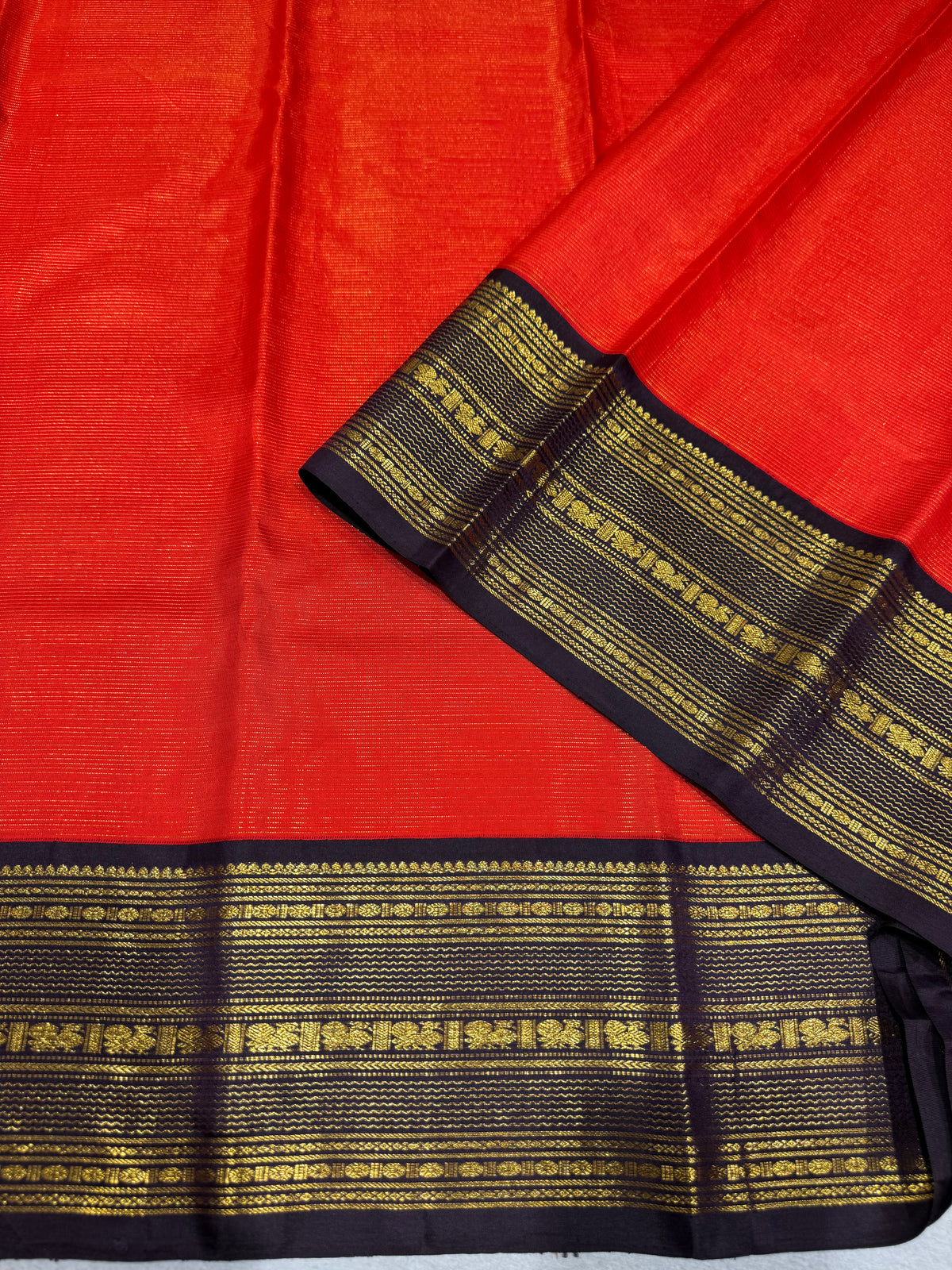 Fanta Orange Vaira Oosi Stripes Vintage Kanjeevaram Saree : S62F120