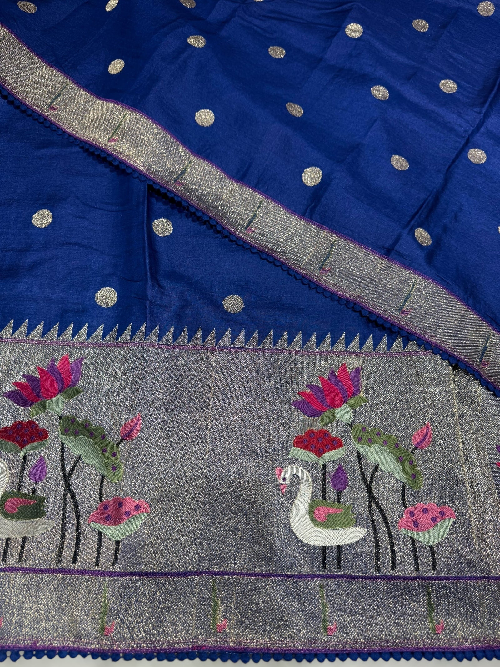 Royal Blue Tussar with embroidery