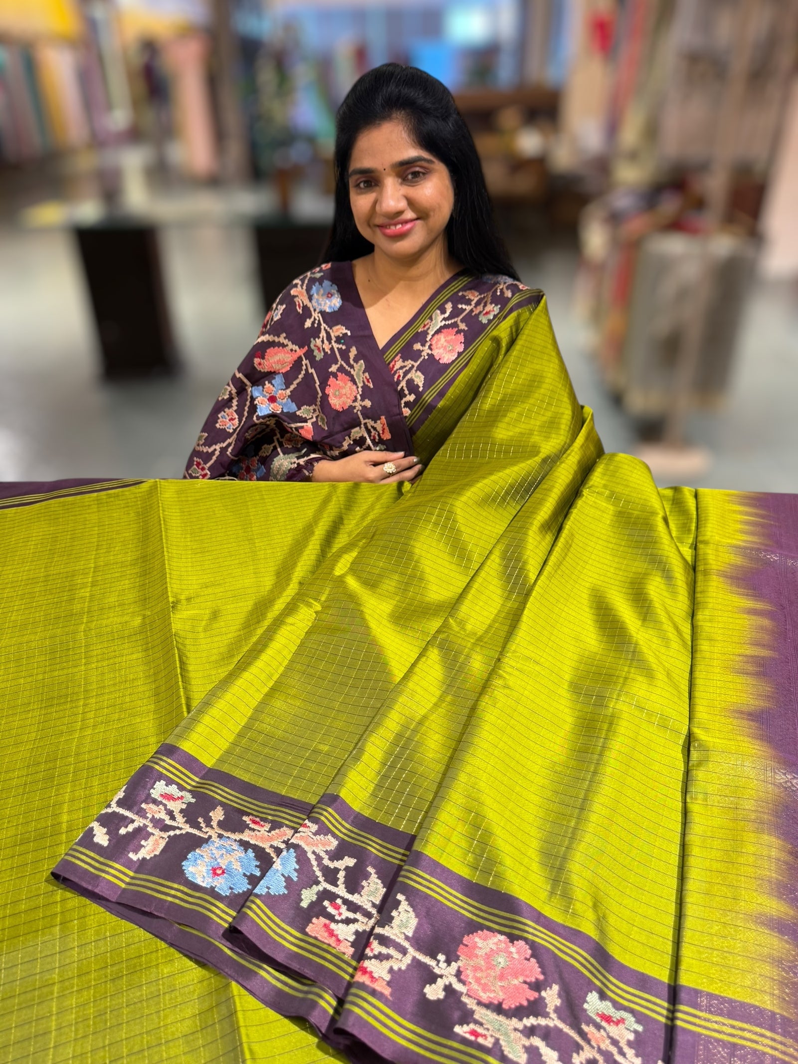 Leaf Green & Grape Wine Combo Vintage Kanchi soft silk saree with embroidery