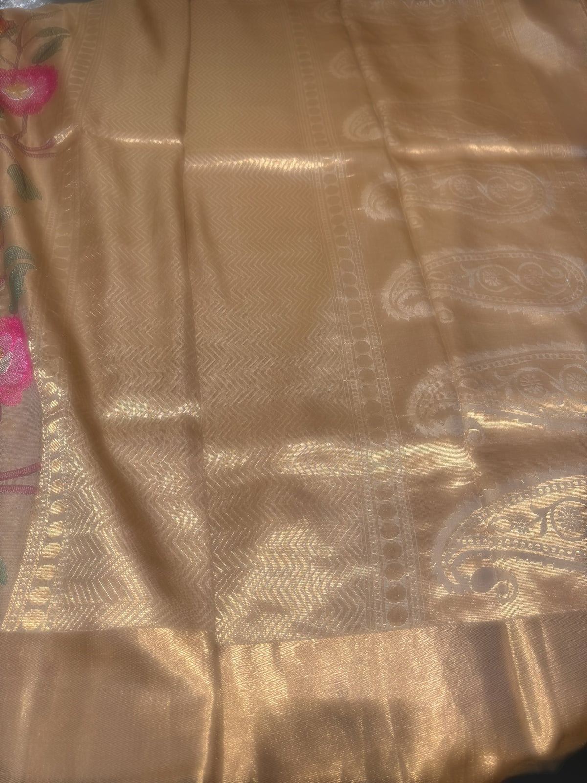 Beige Kanchi Soft Silk Saree with allover jamdani inspired embroidery