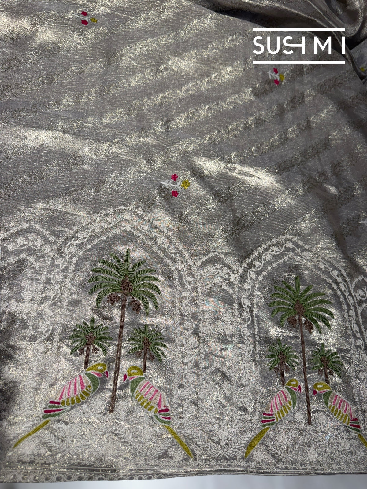 Silver Tissue Brocade Kanjeevaram with embroidery D62F038