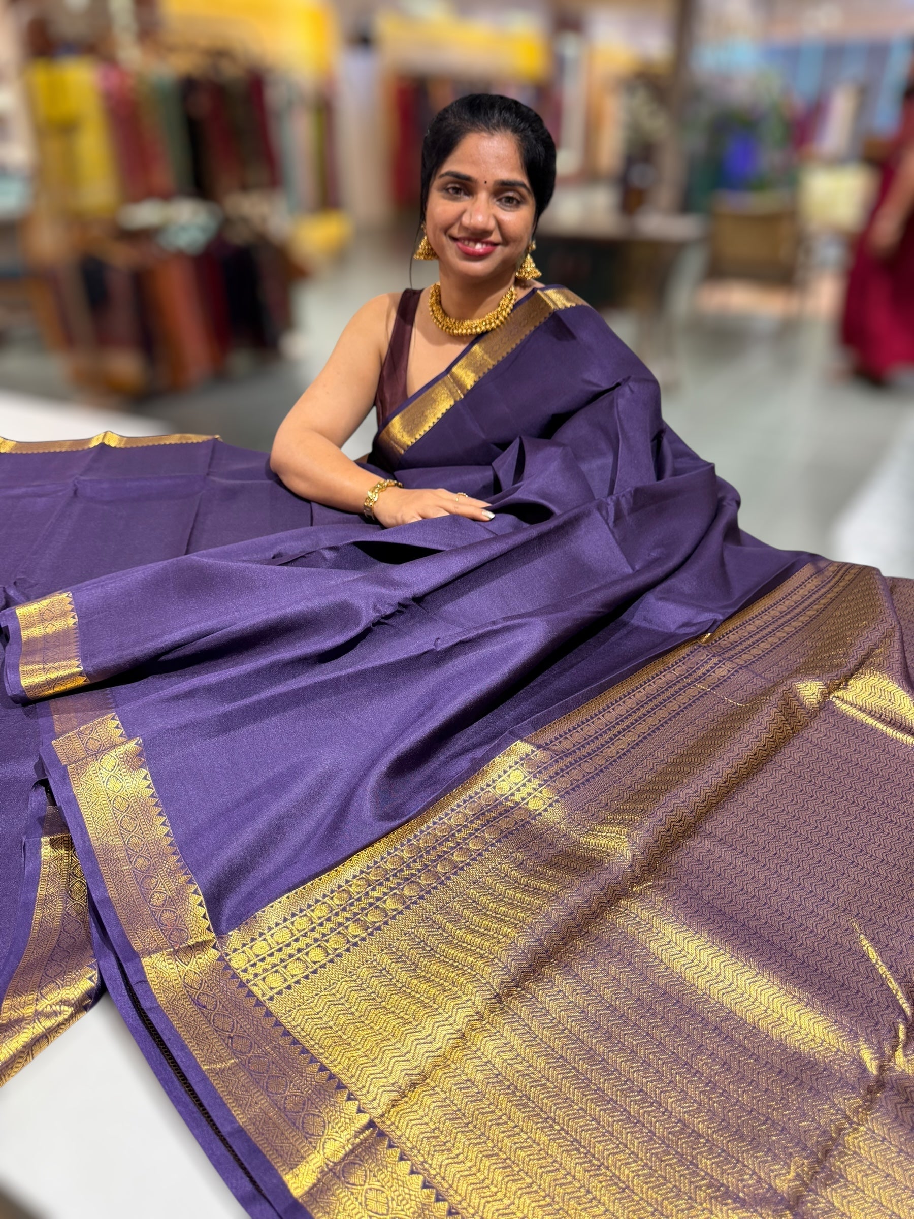 Violet Kanchi Vintage Saree with Petite Point Embroidered Blouse