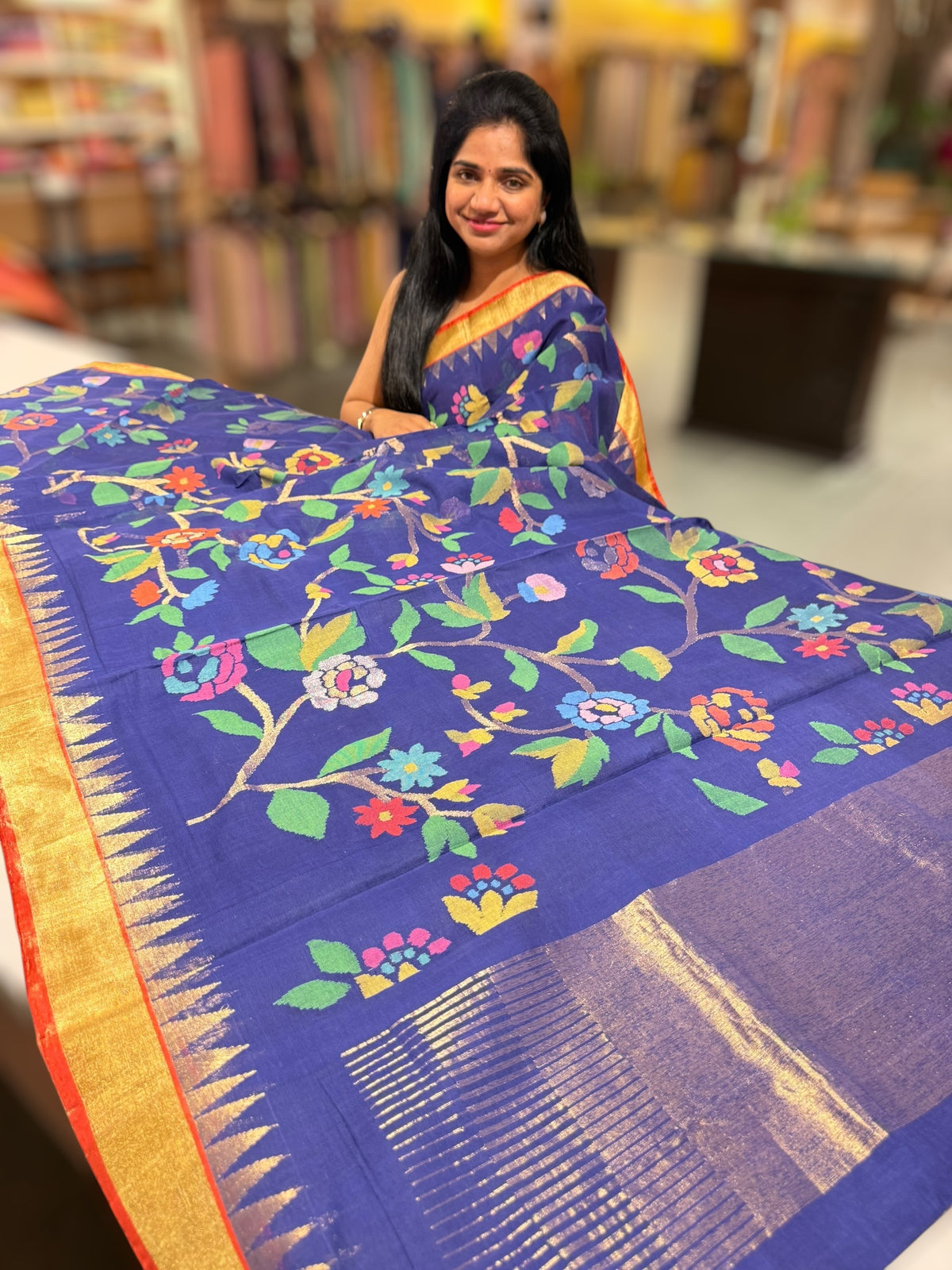 Royal Blue allover ponduru khadi jamdani