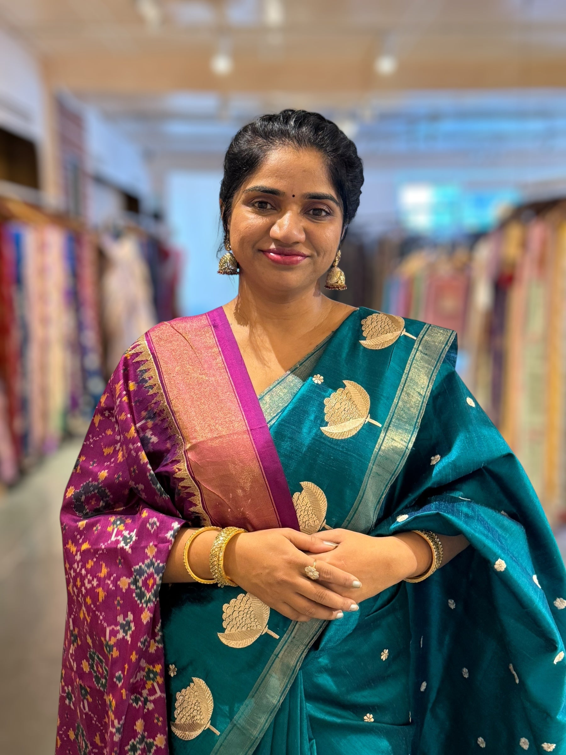 Peacock Blue Pure Handloom Raw Silk Saree