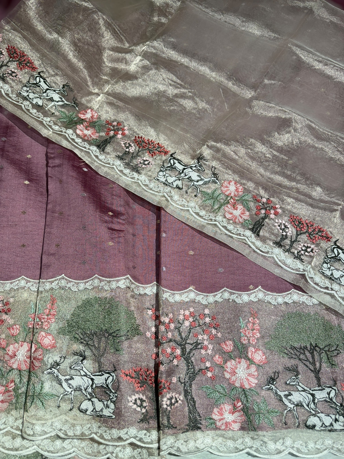 Dusty Pink Designer Chiniya silk saree