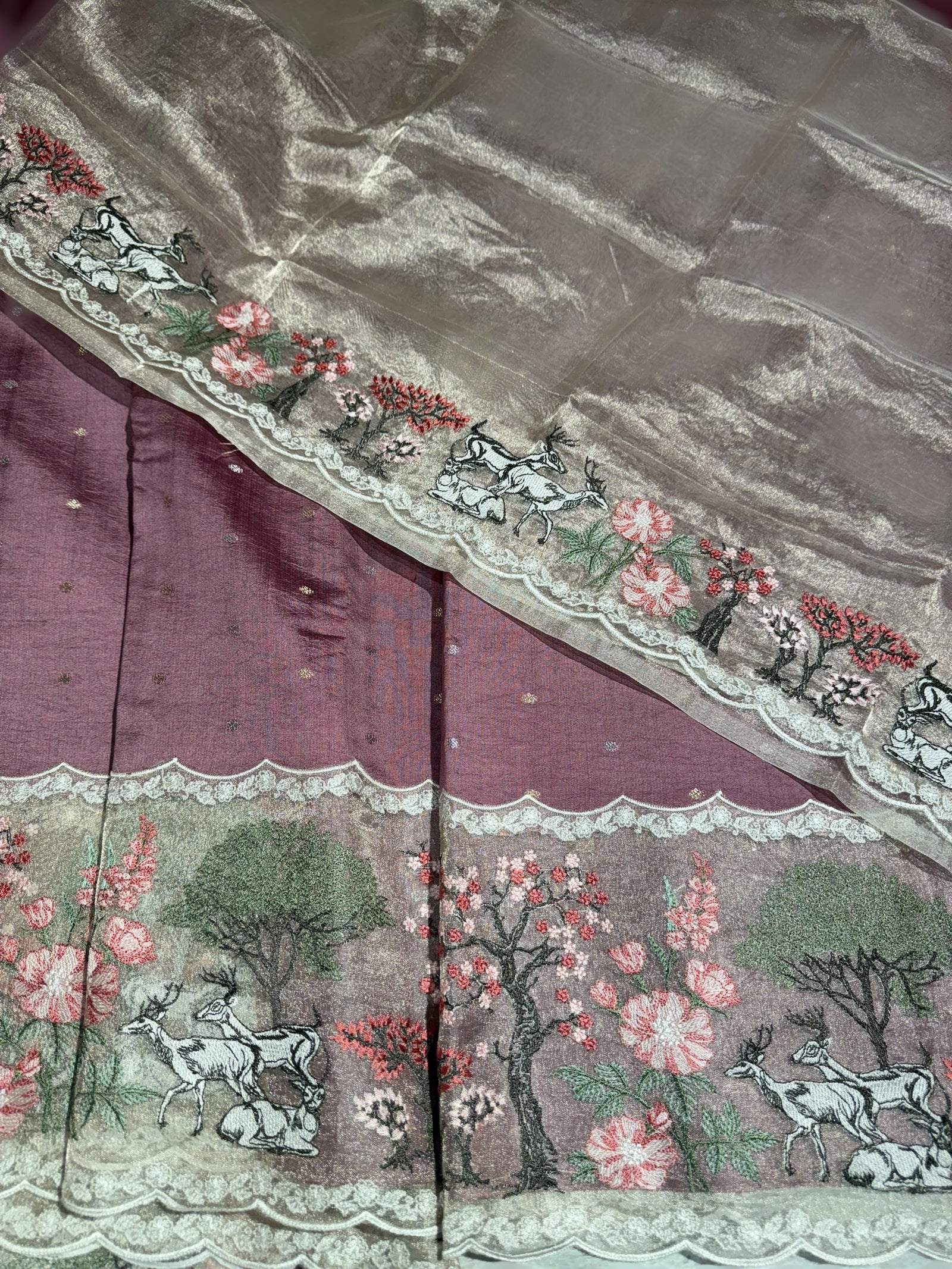 Dusty Pink Designer Chiniya silk saree