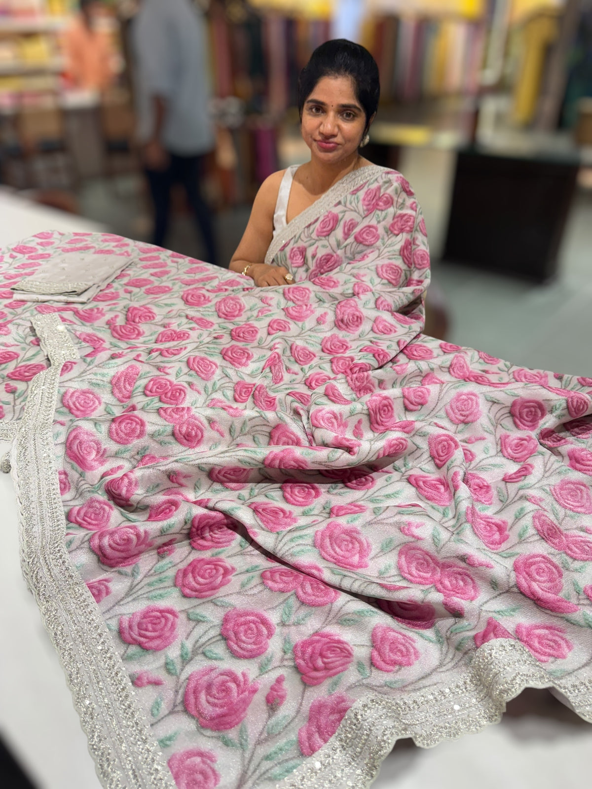 Silver base Tissue Georgette Saree