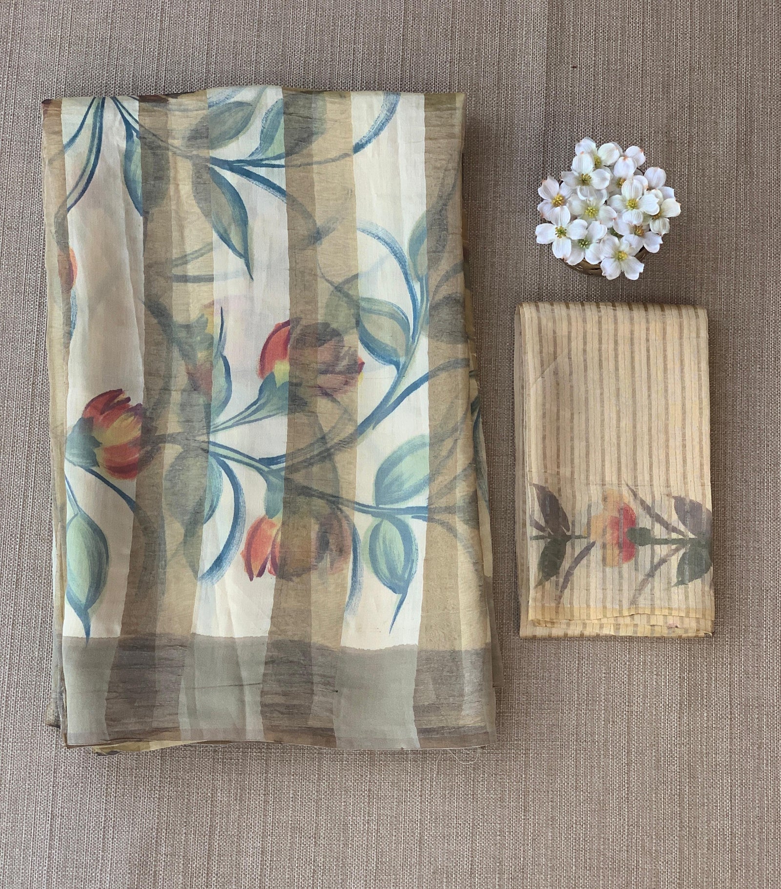 Mul silk handpainted Saree with tissue stripes and