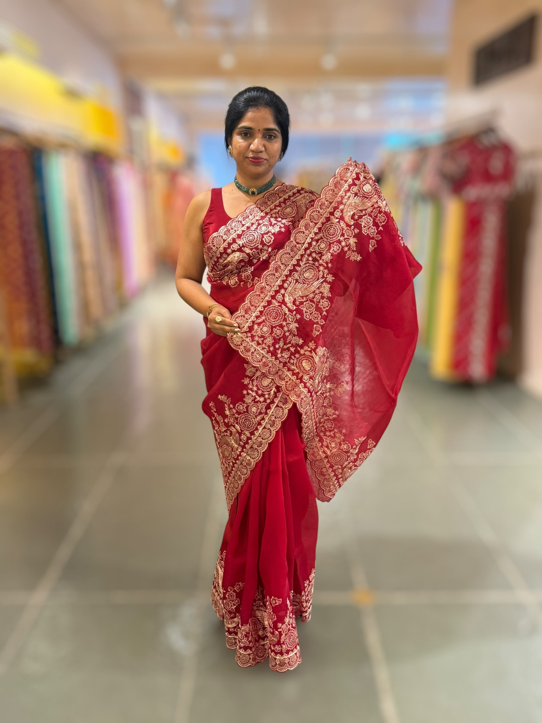 Meroonish Red  Pure organza Saree with pita emb