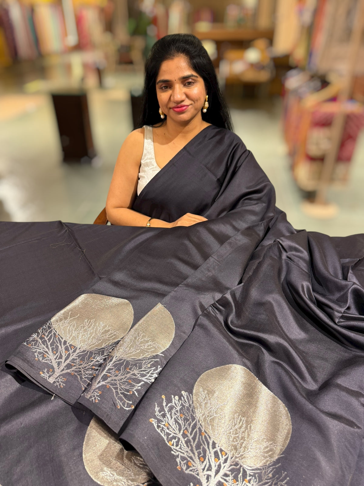 Black Banarasi Chiniya Silk with contemporary Borders