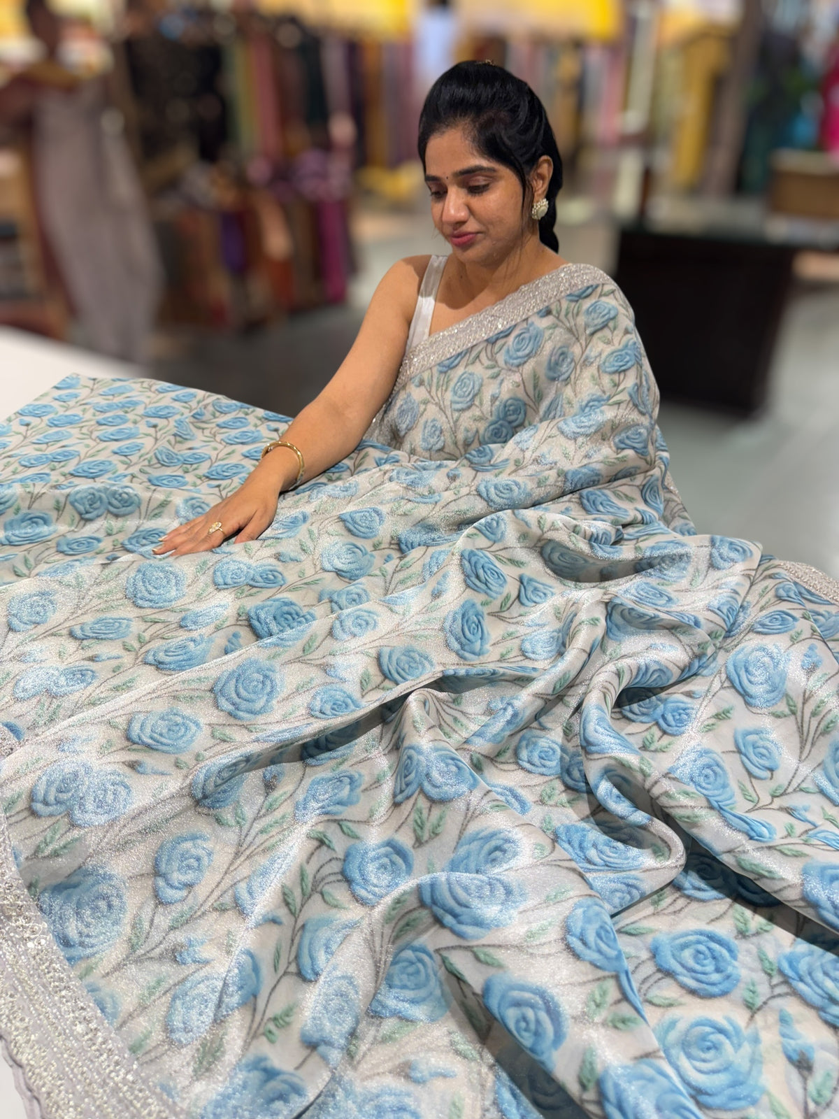 Silver base Tissue Georgette Saree