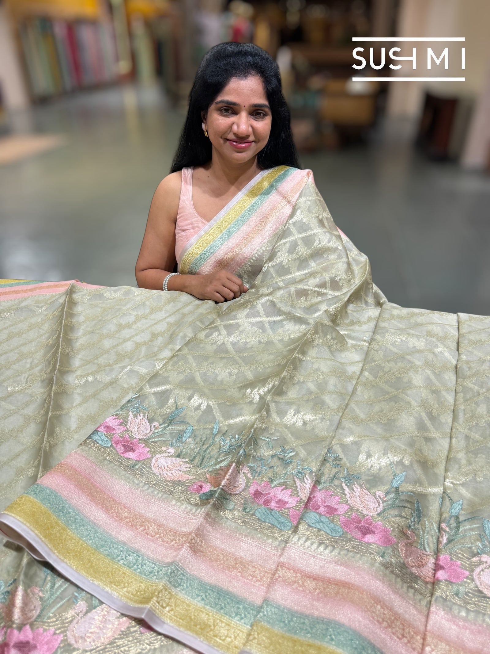 Pista Designer Kora Banarasi Saree: S62F230
