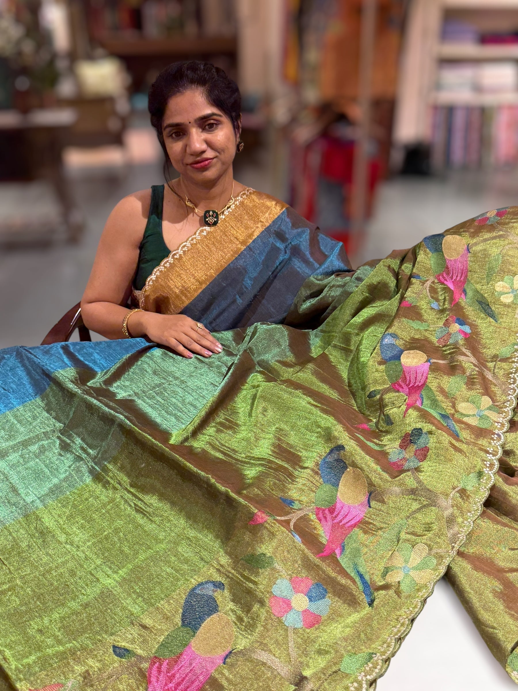 Chanderi Tissue Saree with Paithani inspired stripes