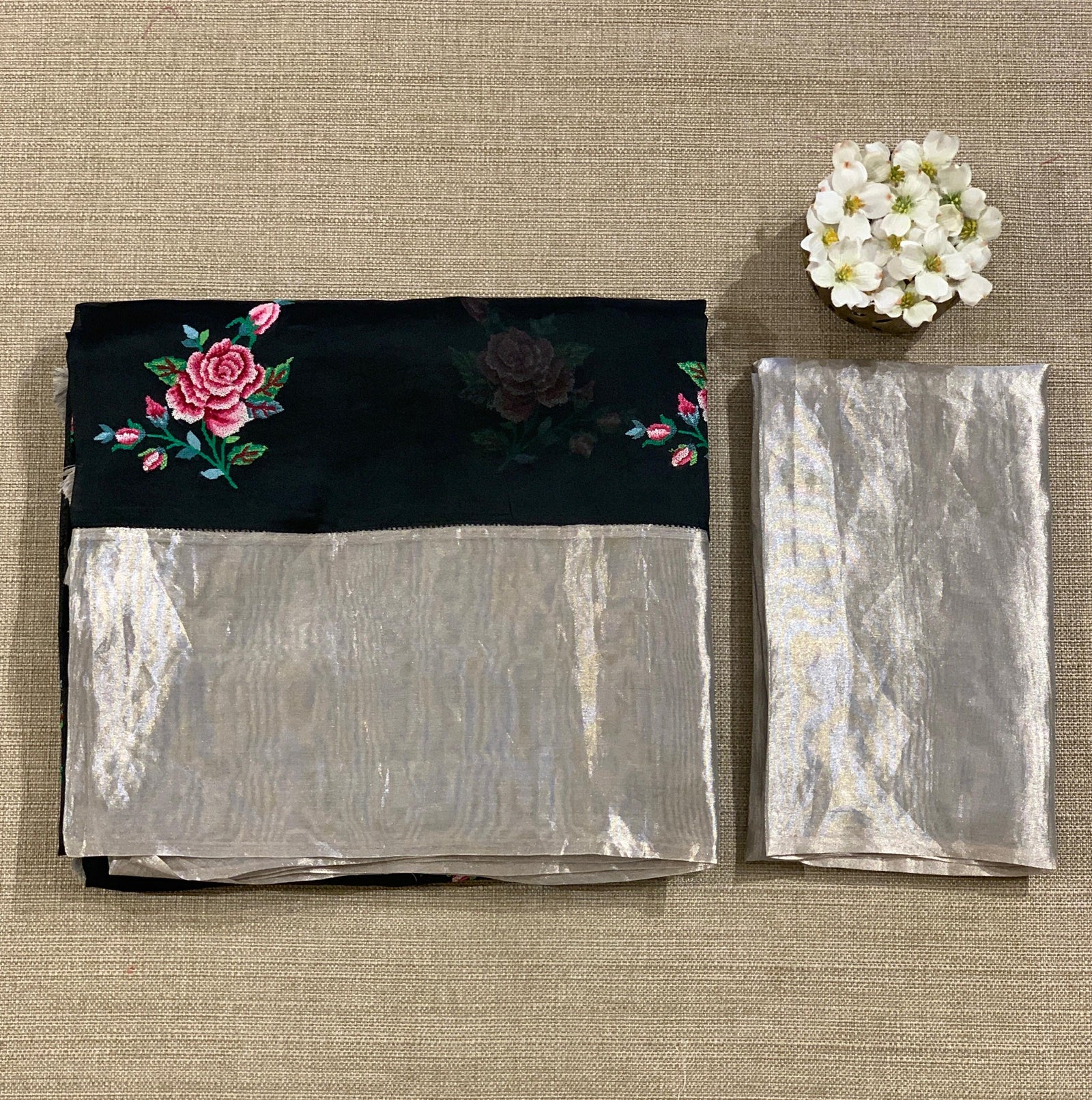 Black Pure Organza Saree with pure Tissue Border