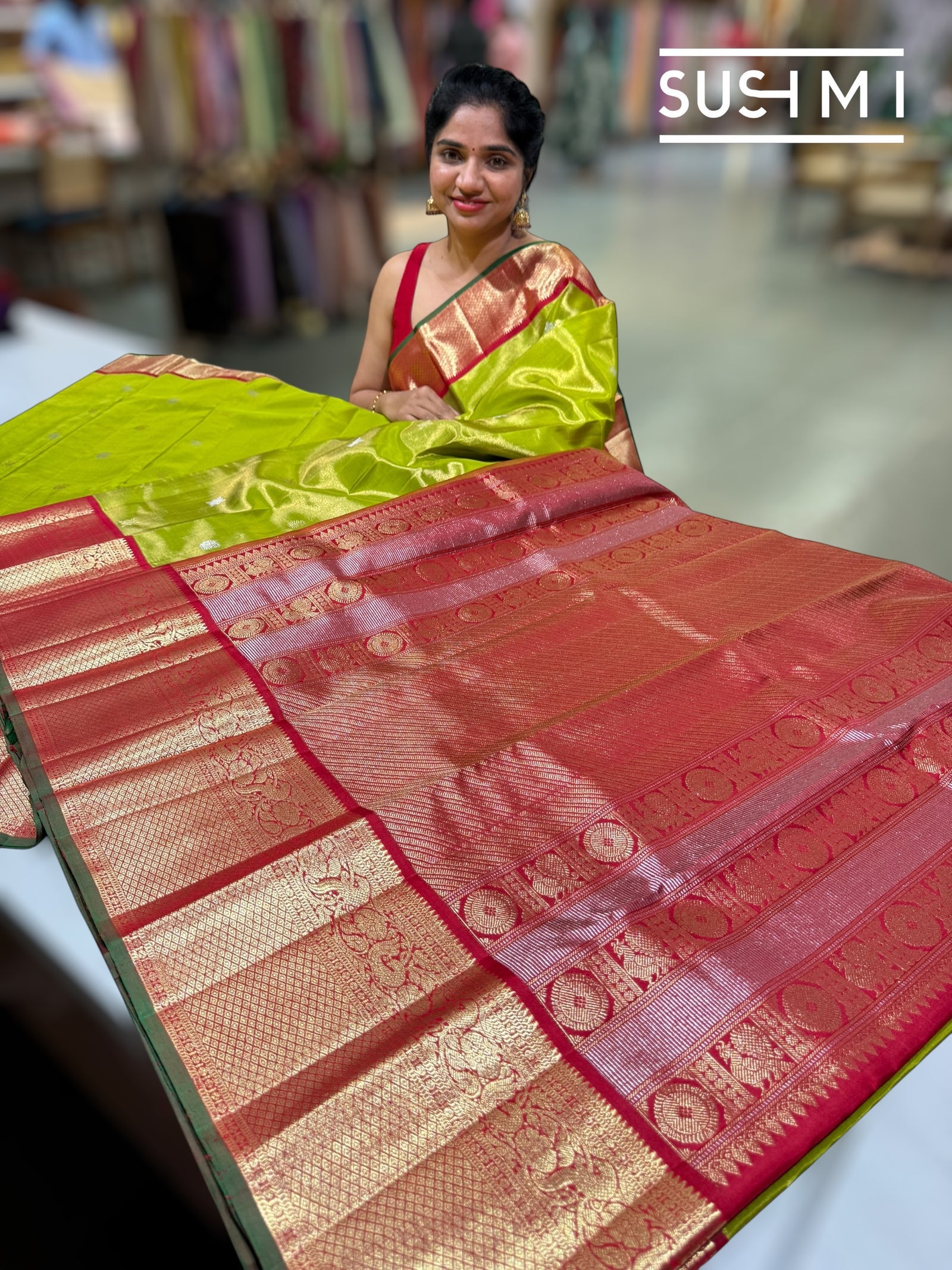 Parrot Green Tissue Vintage Kanjeevaram : S62F122