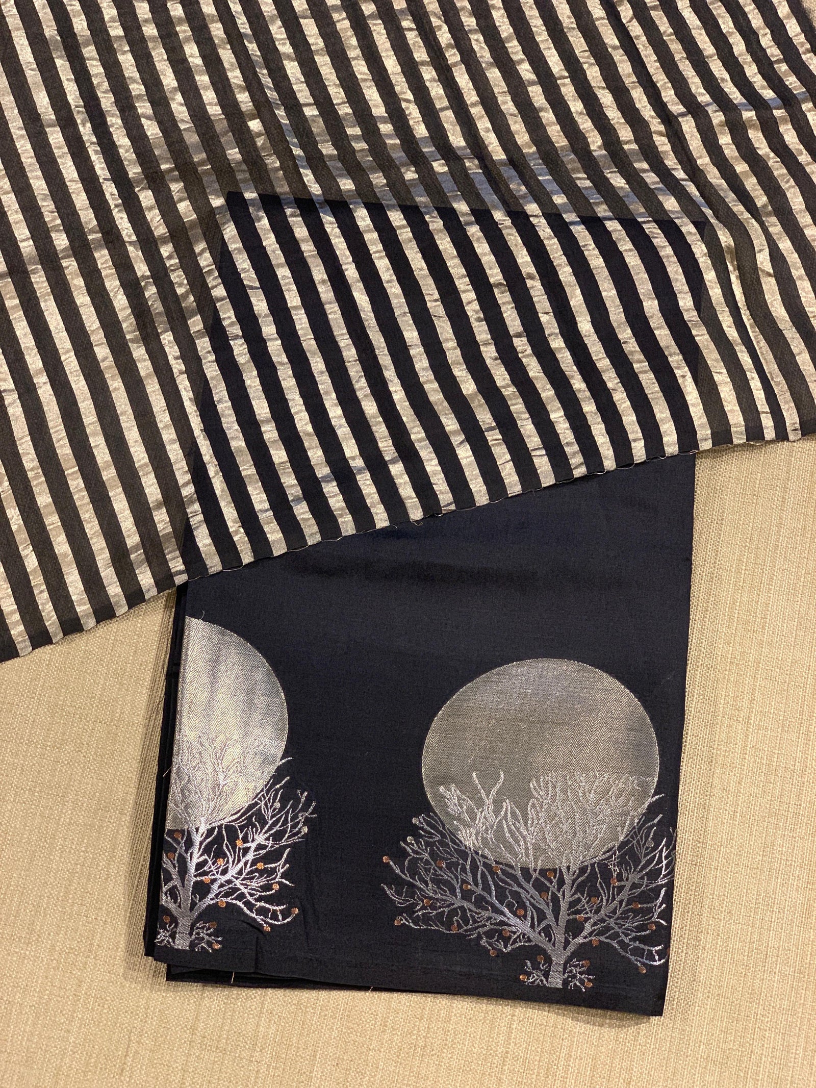 Black Banarasi Chiniya Silk with contemporary Borders