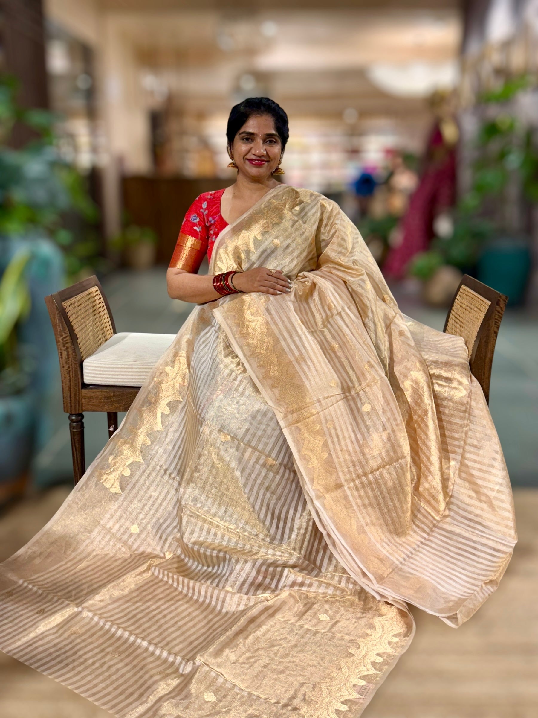 Golden Banarasi Tissue Silk Saree